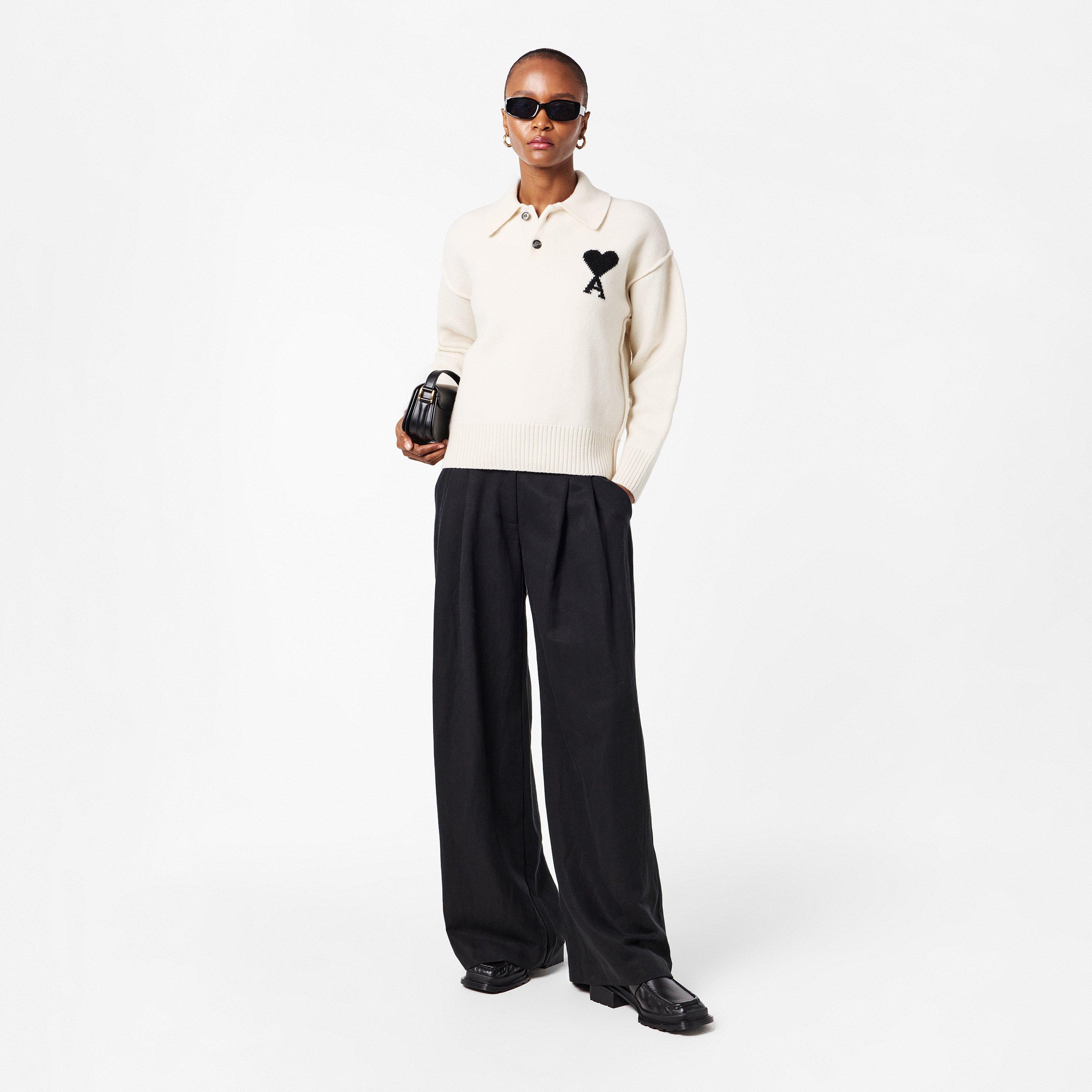 Ami Paris | Women's Knitted Long Sleeve Polo Shirt | Knitted Long ...