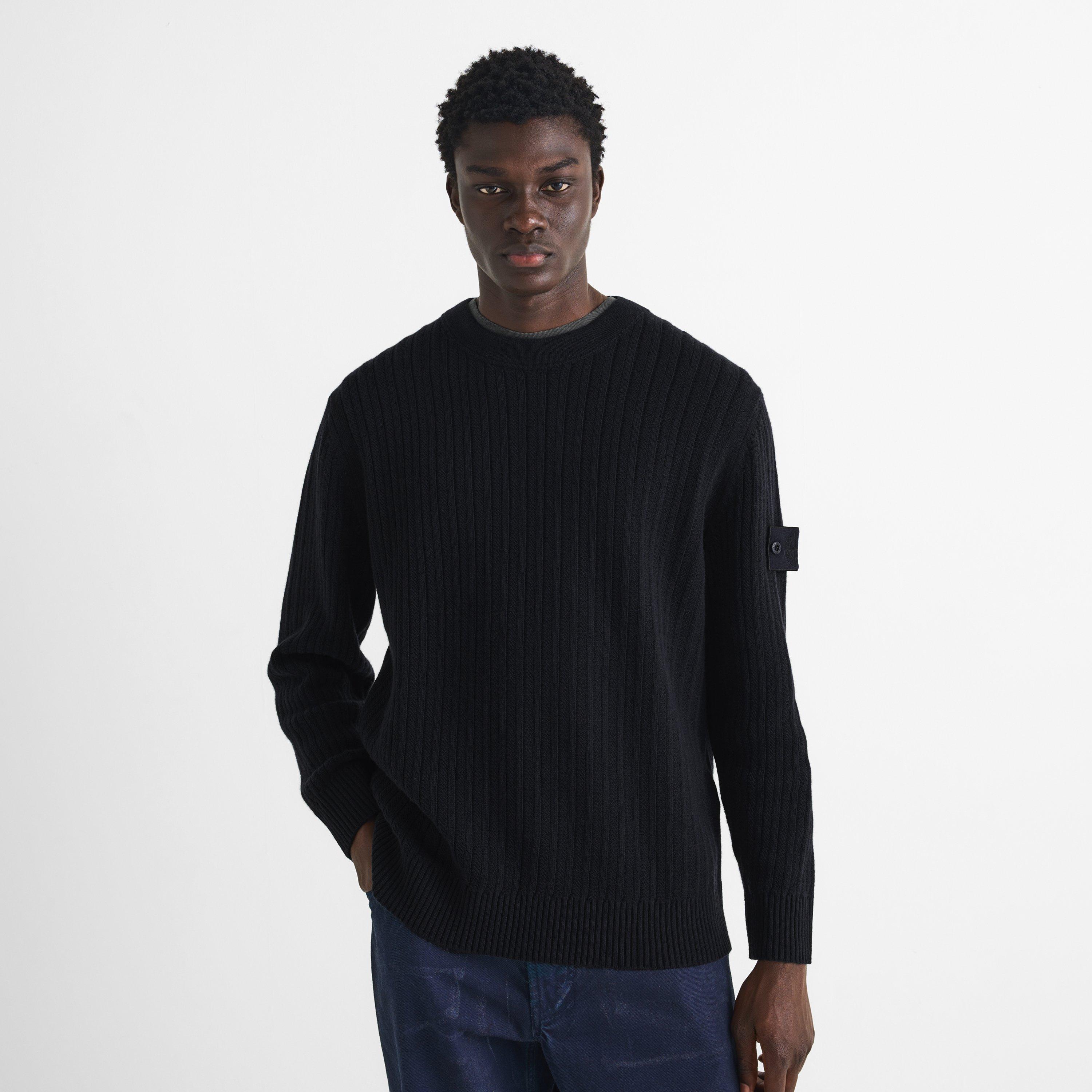 Navy V0020 - Stone Island - Men's GH Rib Crew Wool Jumper - 3