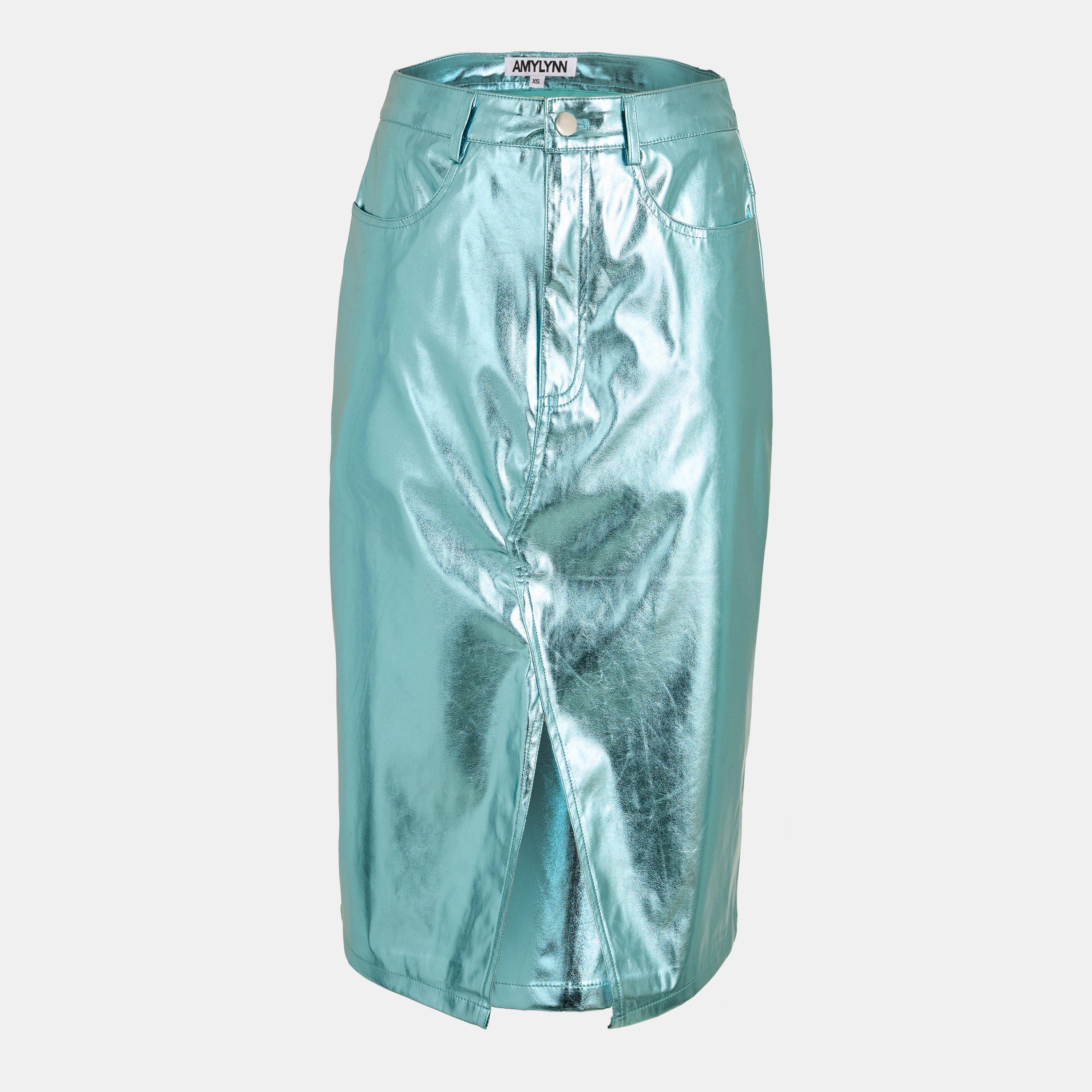 Amylynn Women's Metallic Midi Skirt - Blue - 6 (XS)