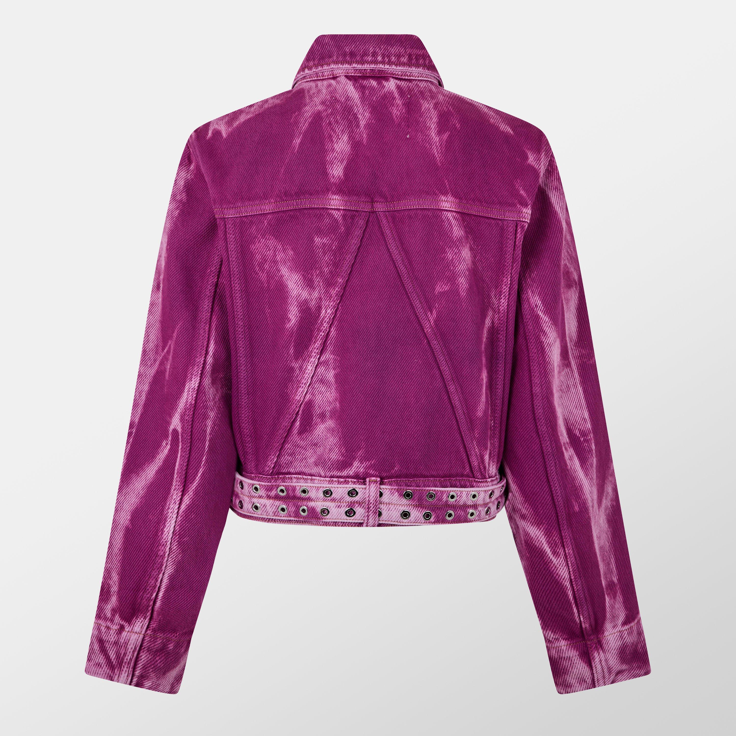 Boysenberry - Ganni - Women's  Heavy Denim Belted Cotton Cropped Long Sleeve Denim Jacket - 2