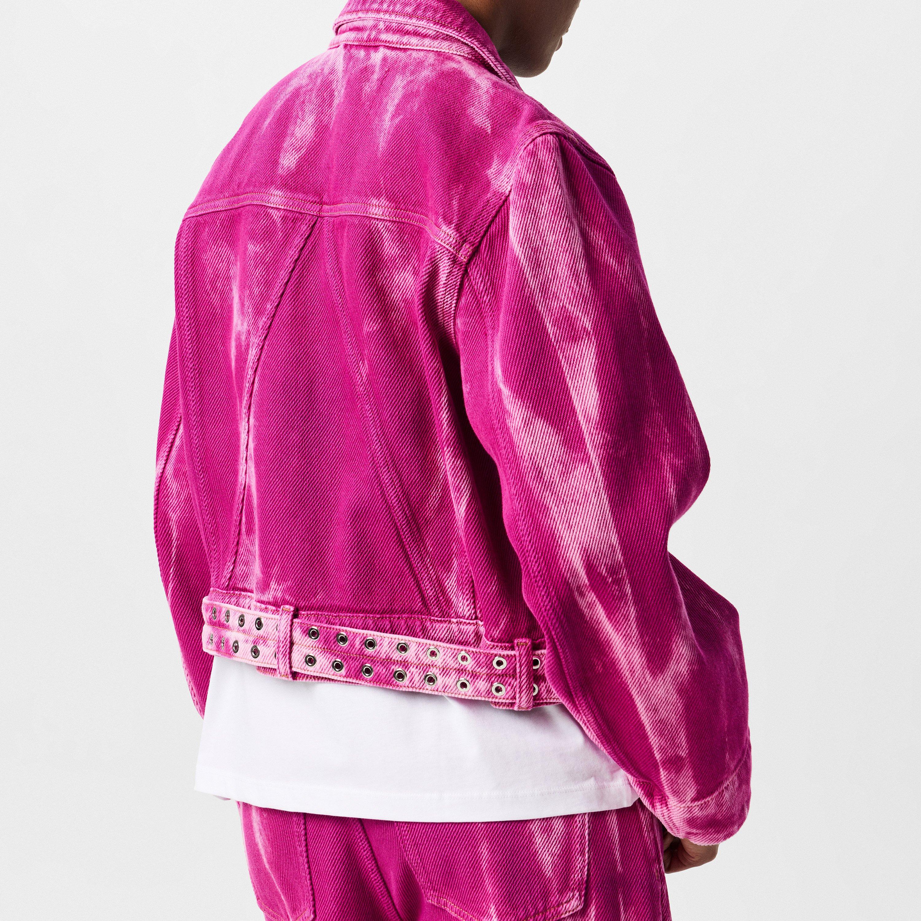 Boysenberry - Ganni - Women's  Heavy Denim Belted Cotton Cropped Long Sleeve Denim Jacket - 4