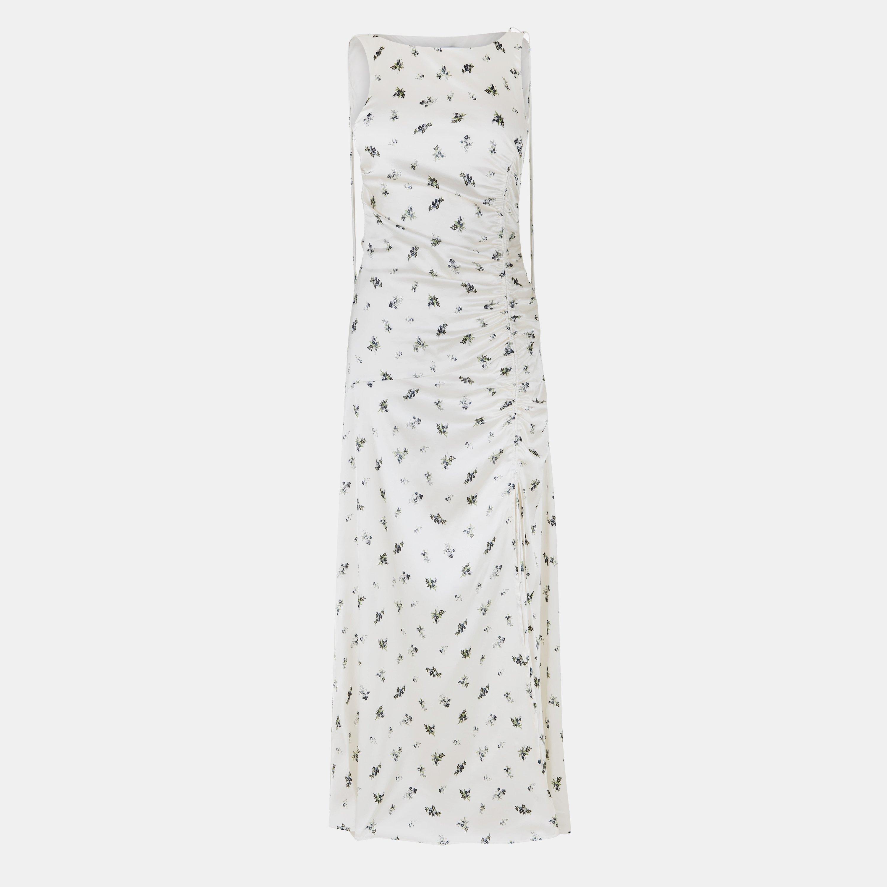 Ganni Floral Gathered Dress - Egret - Size 12 (38)