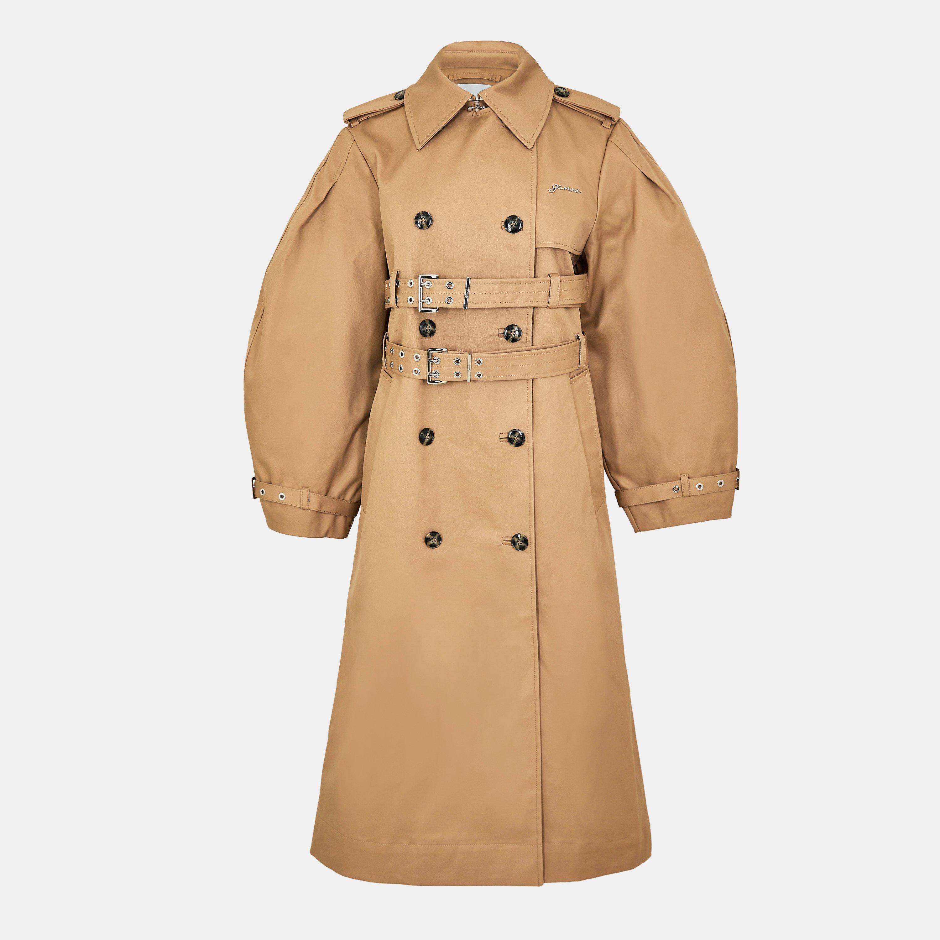 Tigers Eye - Ganni - Women's Cotton Balloon Sleeve Buckled Trench Coat - 1
