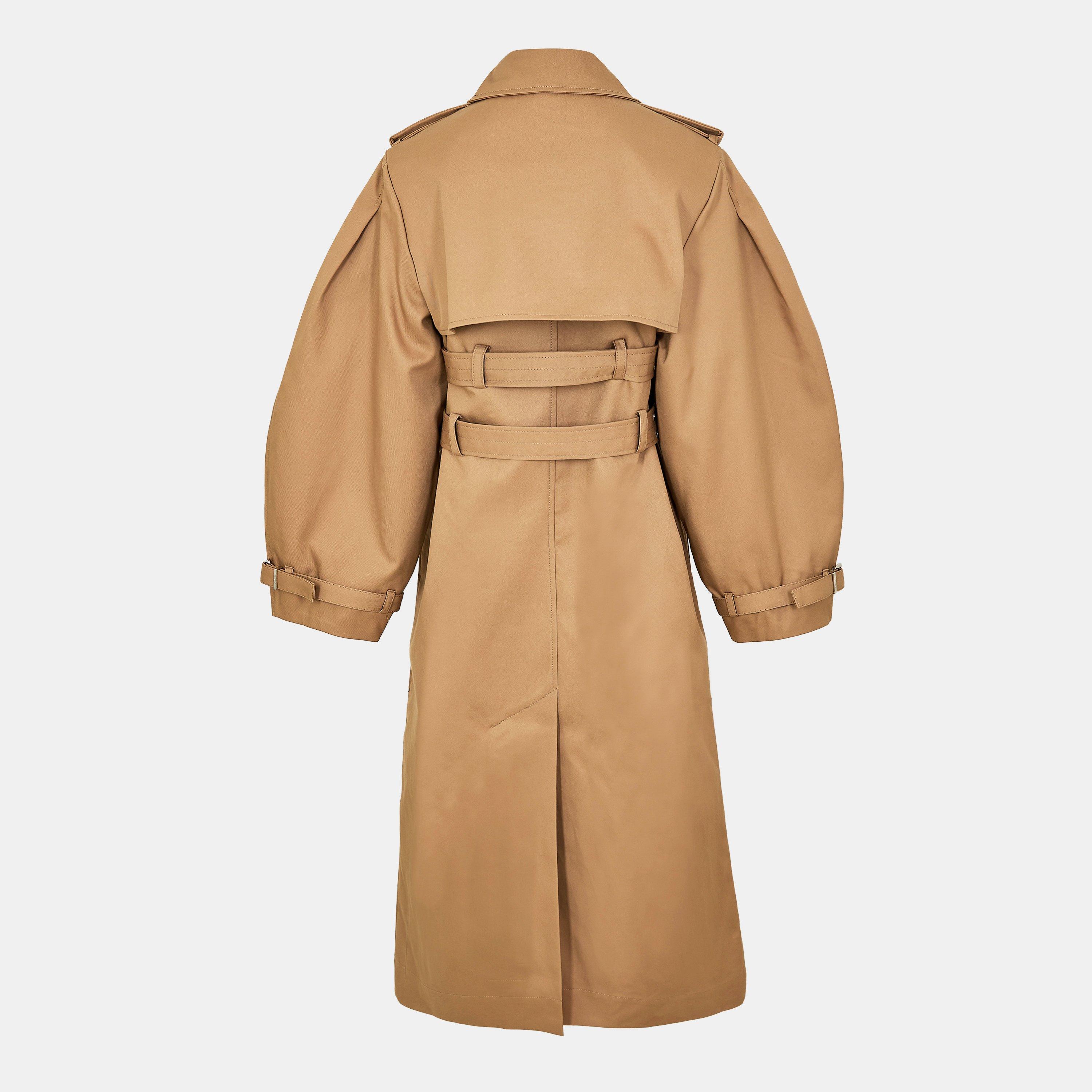 Tigers Eye - Ganni - Women's  Cotton Balloon Sleeve Buckled Trench Coat - 2
