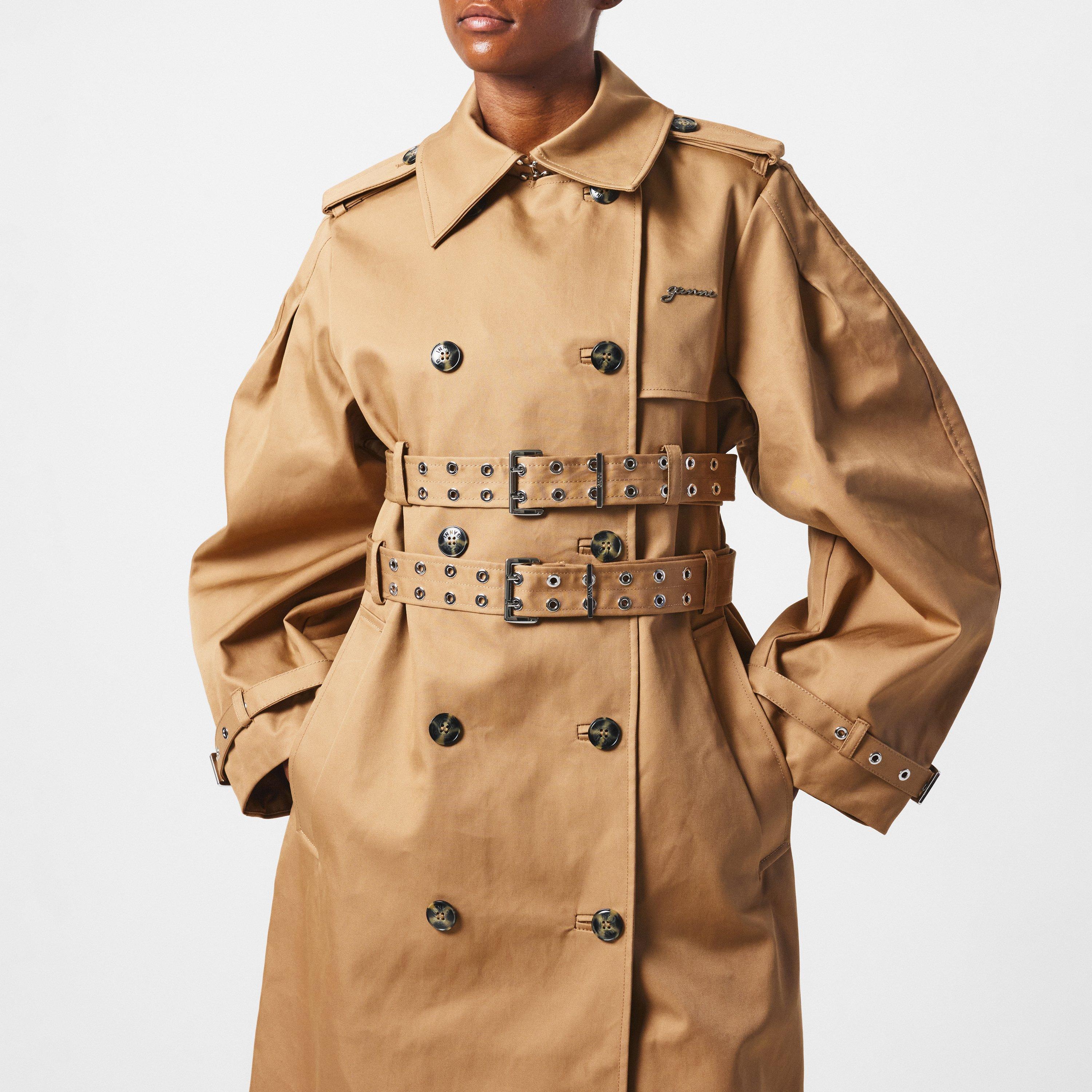 Tigers Eye - Ganni - Women's  Cotton Balloon Sleeve Buckled Trench Coat - 3