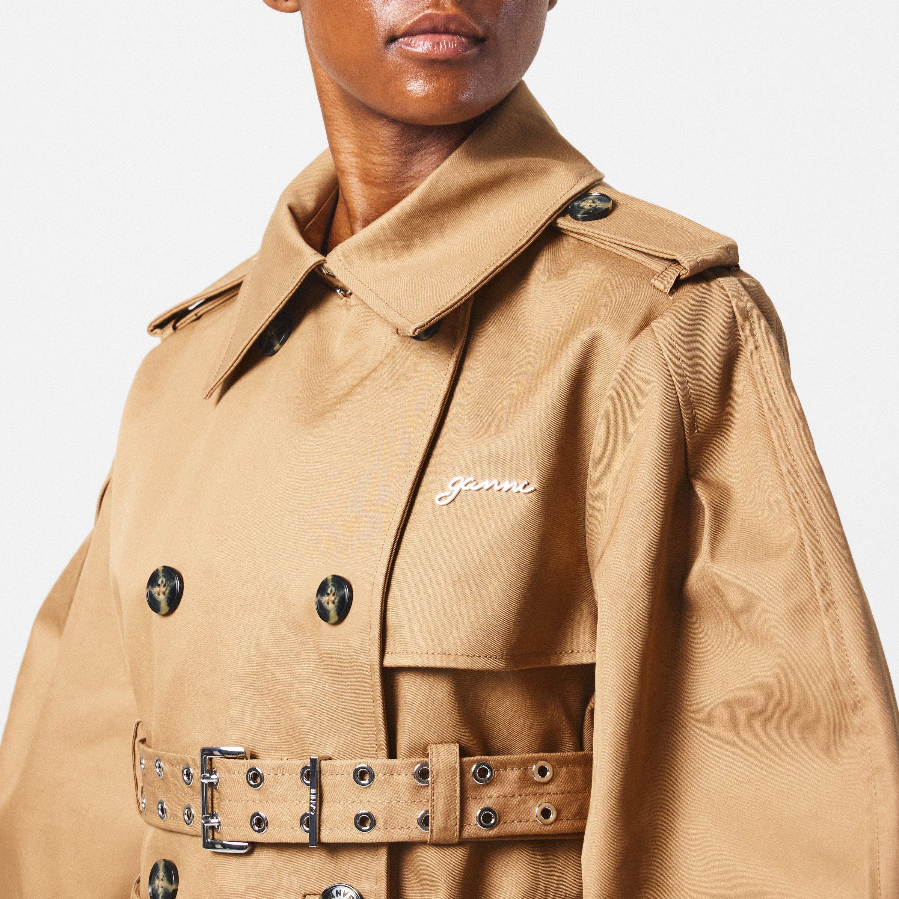 Tigers Eye - Ganni - Women's  Cotton Balloon Sleeve Buckled Trench Coat - 5