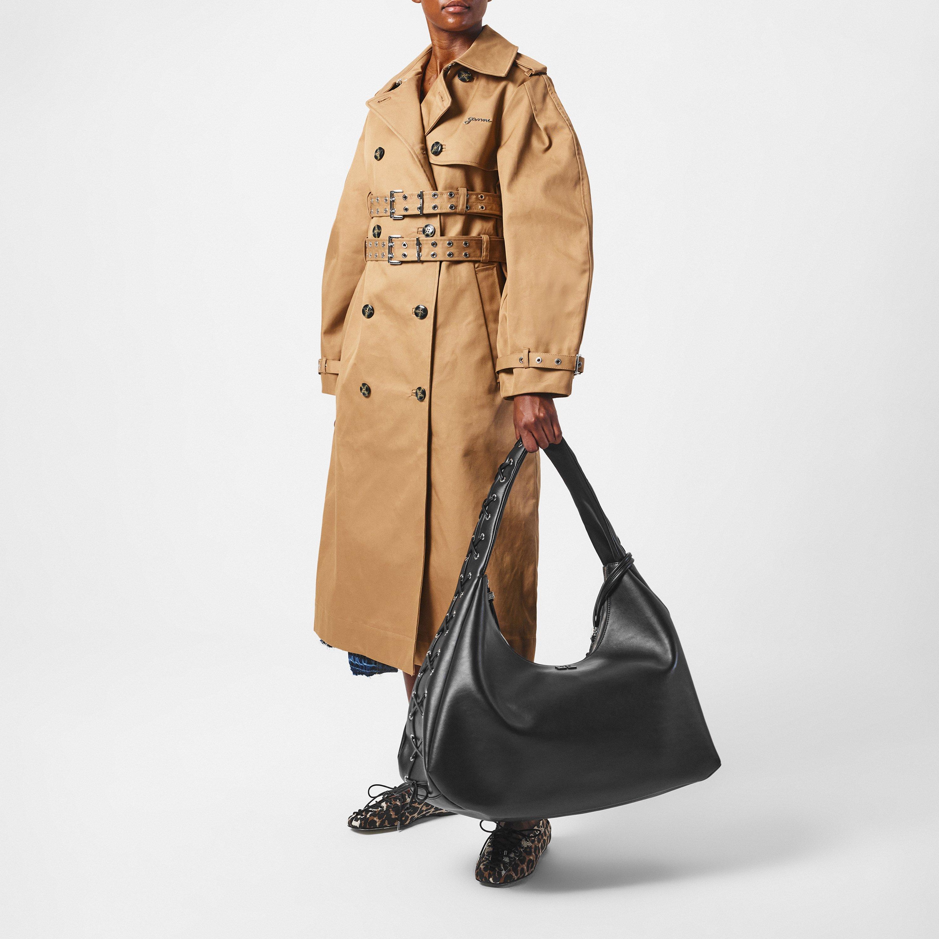 Tigers Eye - Ganni - Women's  Cotton Balloon Sleeve Buckled Trench Coat - 6