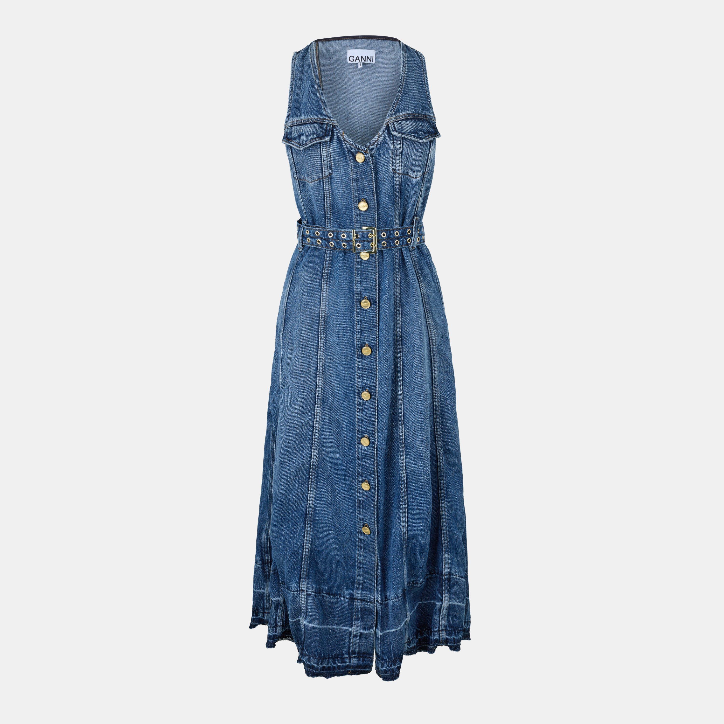Mid Blu Vintage - Ganni - Women's Belted A Line Dress - 1