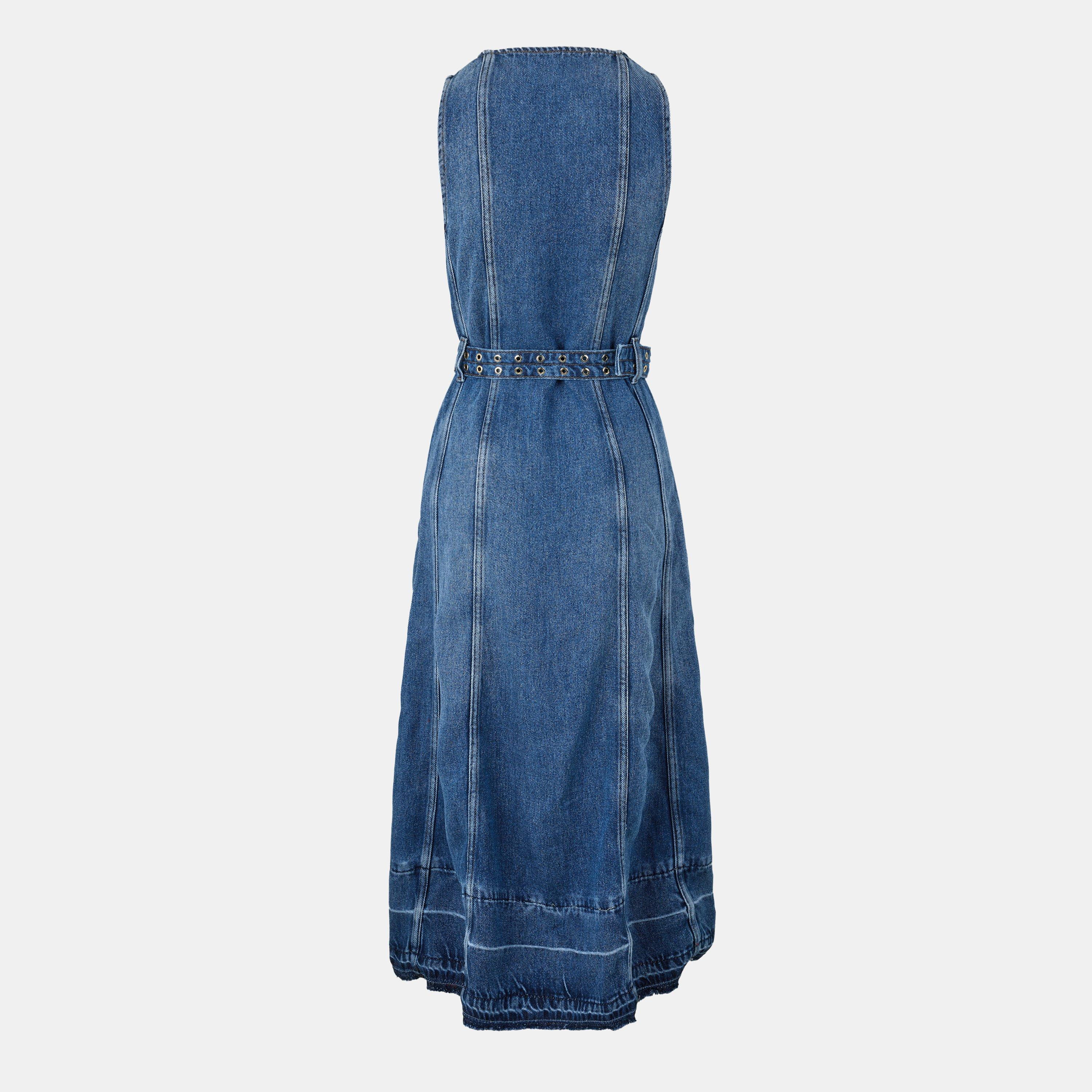 Mid Blu Vintage - Ganni - Women's Belted Denim A Line Dress - 2