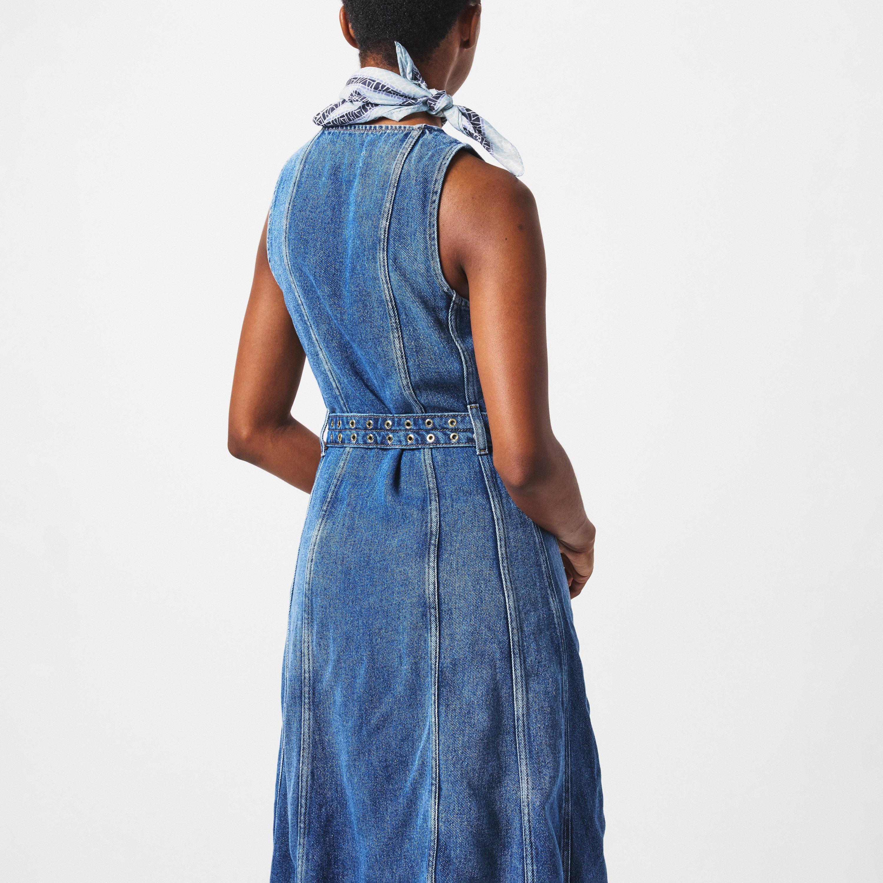 Mid Blu Vintage - Ganni - Women's Belted Denim A Line Dress - 4