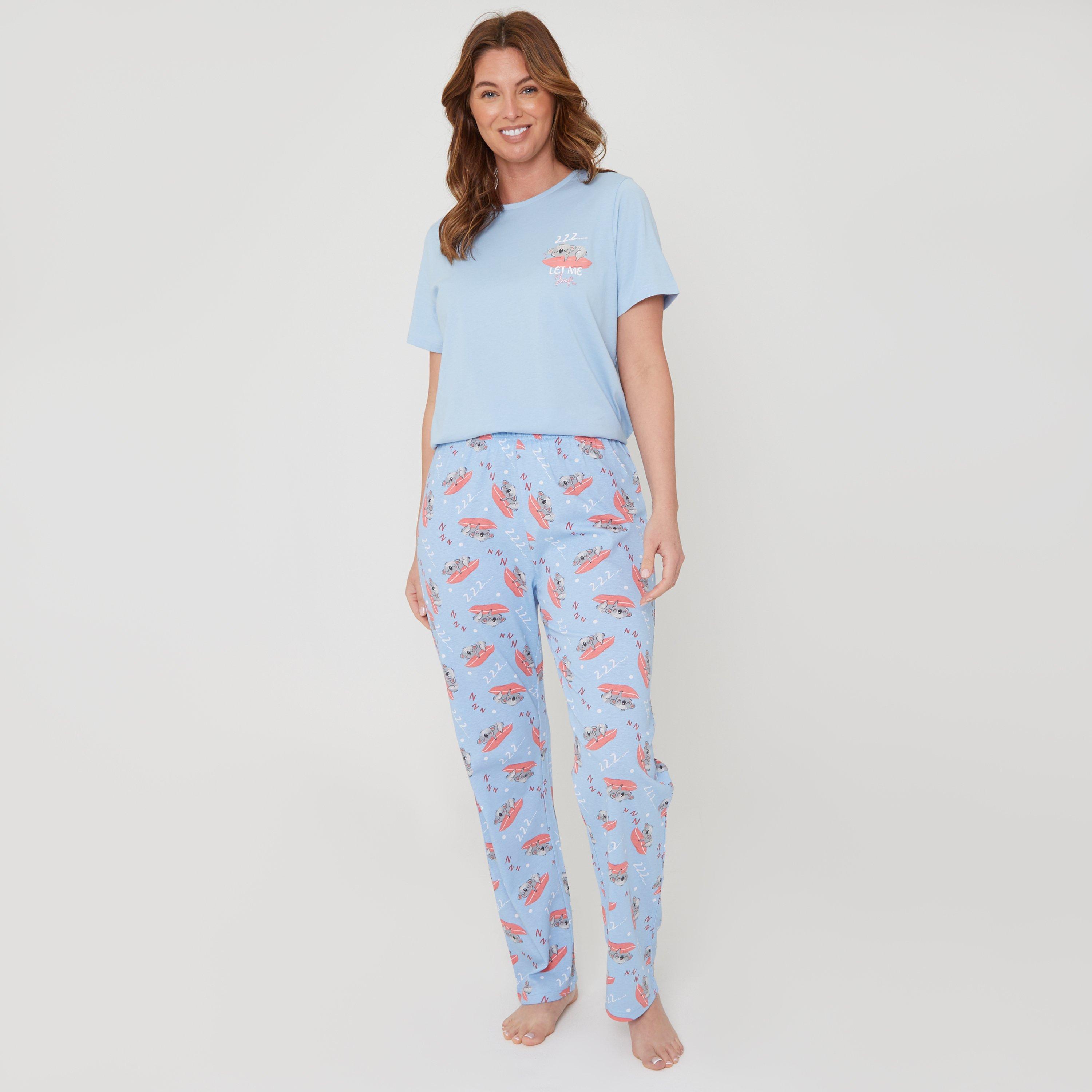 Women's Soft Cat Print Pajama Set – Cute Short Sleeve & Capri Pants – Blue Koala Design