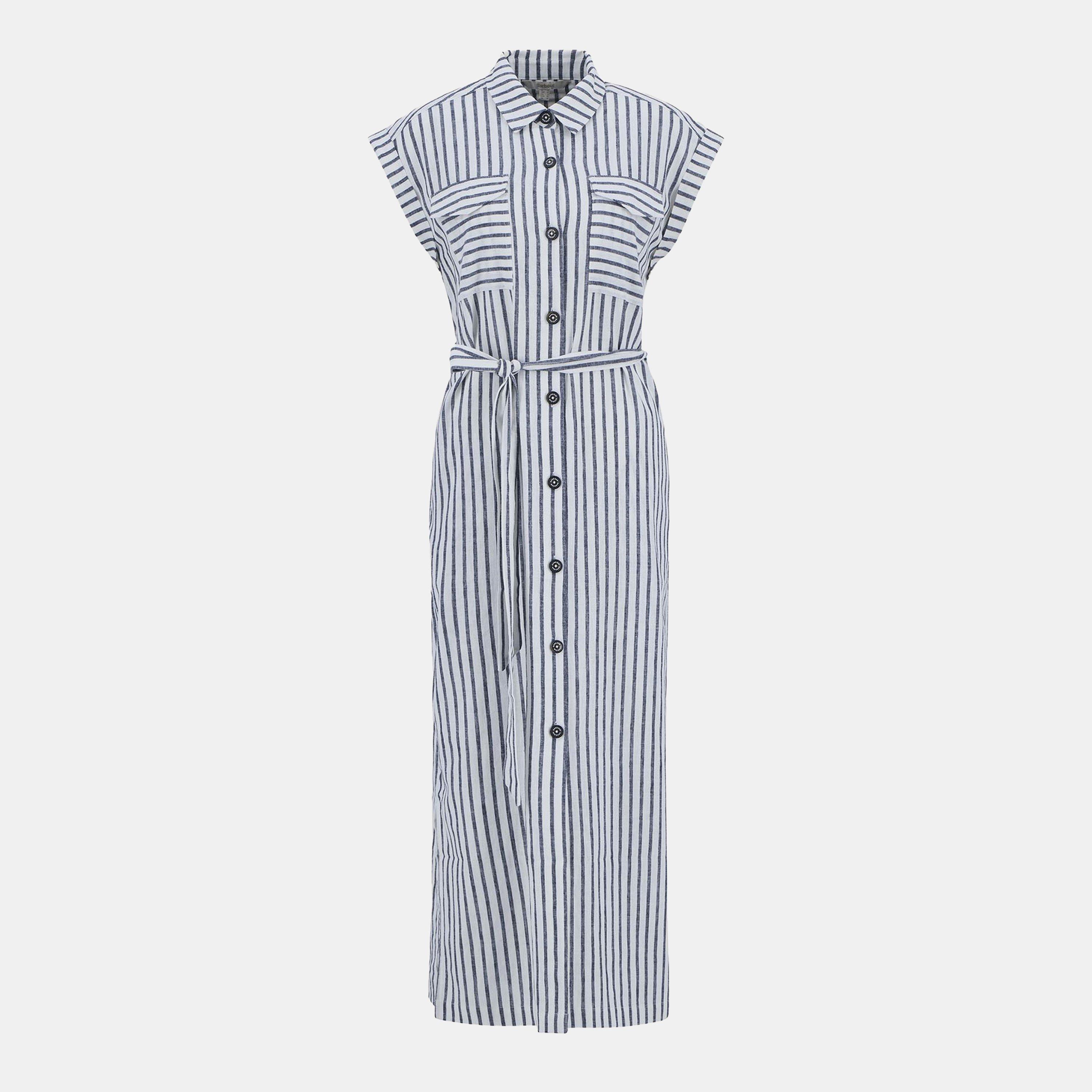 Navy/White Str - Barbour - Women's Abby Tailored Button-Through Shirt Dress - 1