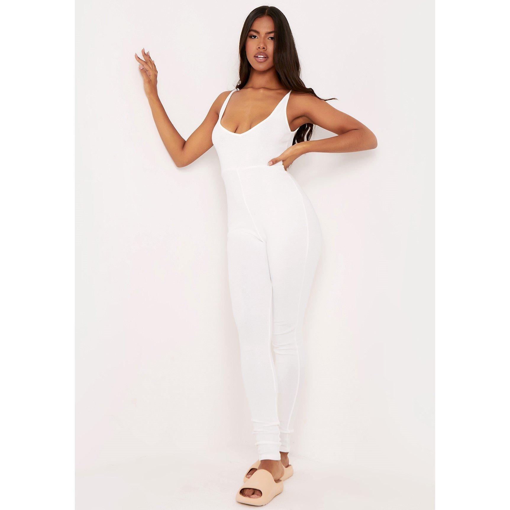 Cream - Missy Empire - Strappy Plunge Jumpsuit