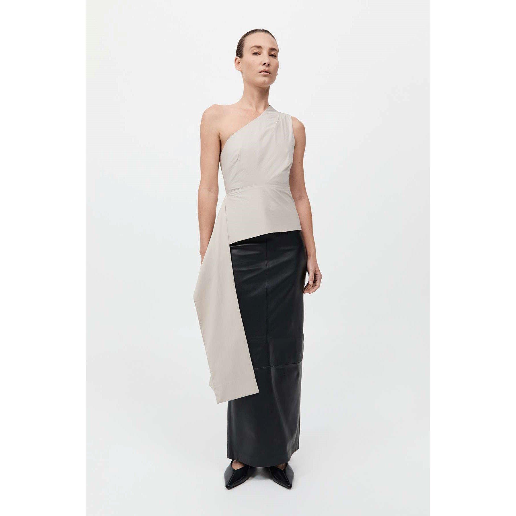 Creme - St. Agni - Women's High Neck Draped Peplum Crop Top - 2