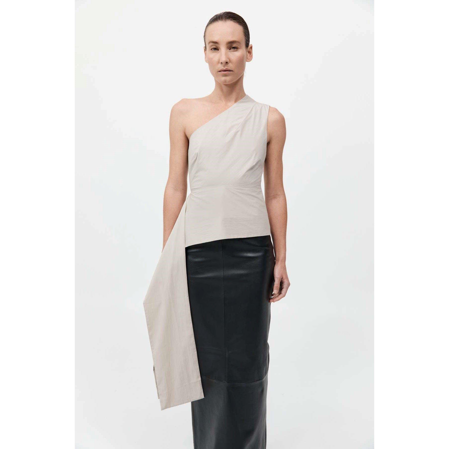 Creme - St. Agni - Women's High Neck Draped Peplum Crop Top - 3