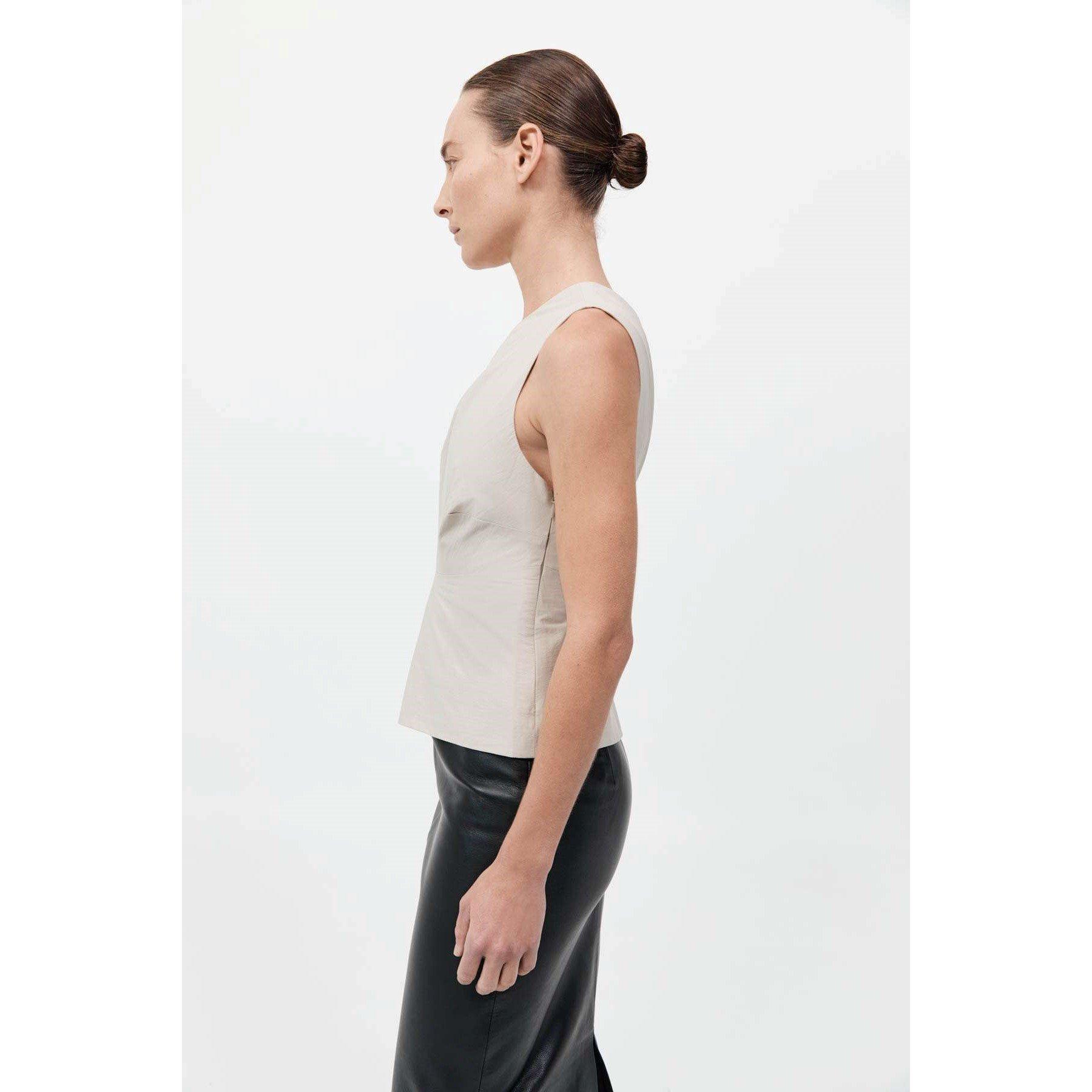 Creme - St. Agni - Women's High Neck Draped Peplum Crop Top - 4