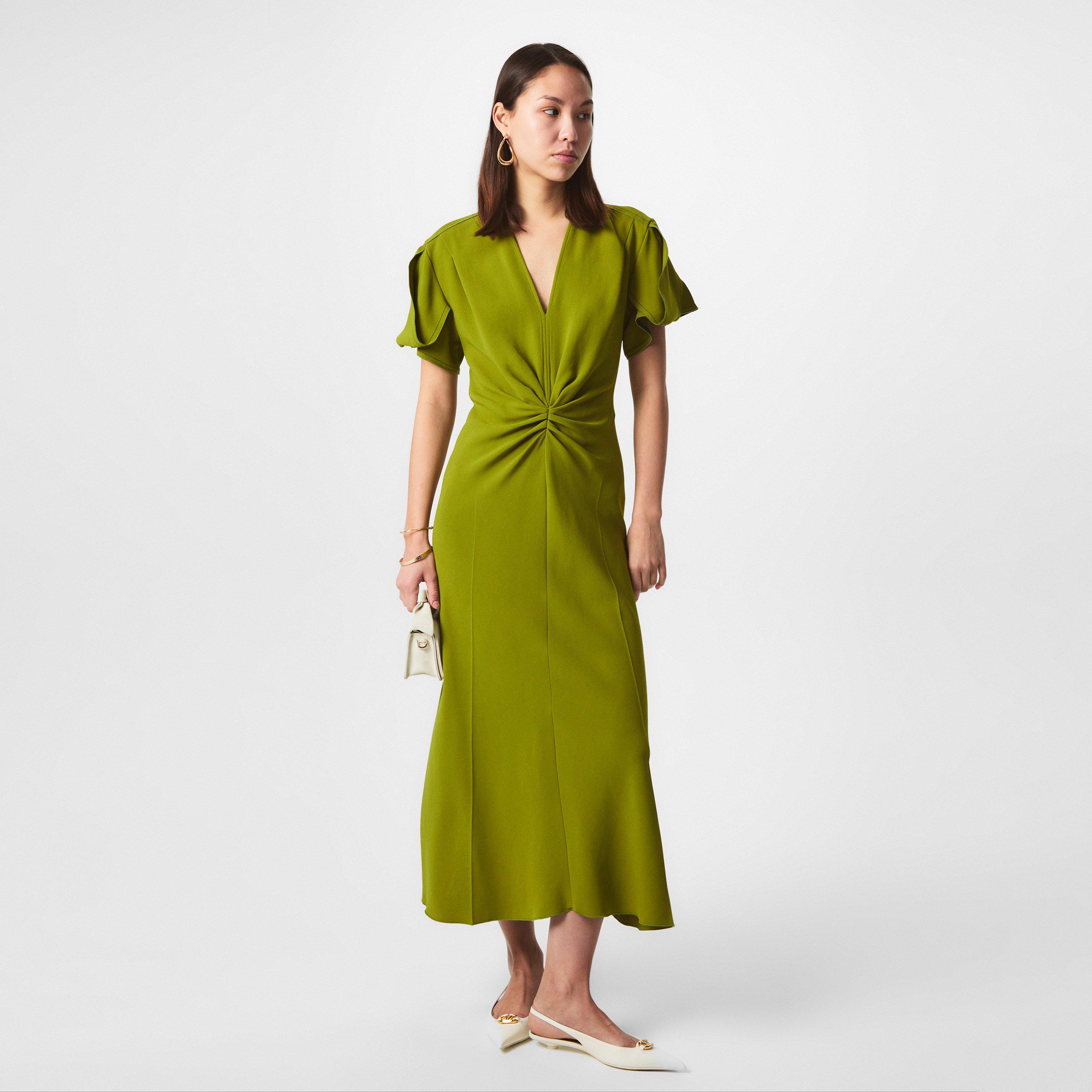 PARAKEET - Victoria Beckham - Gathered V-Neck Midi Dress - 6
