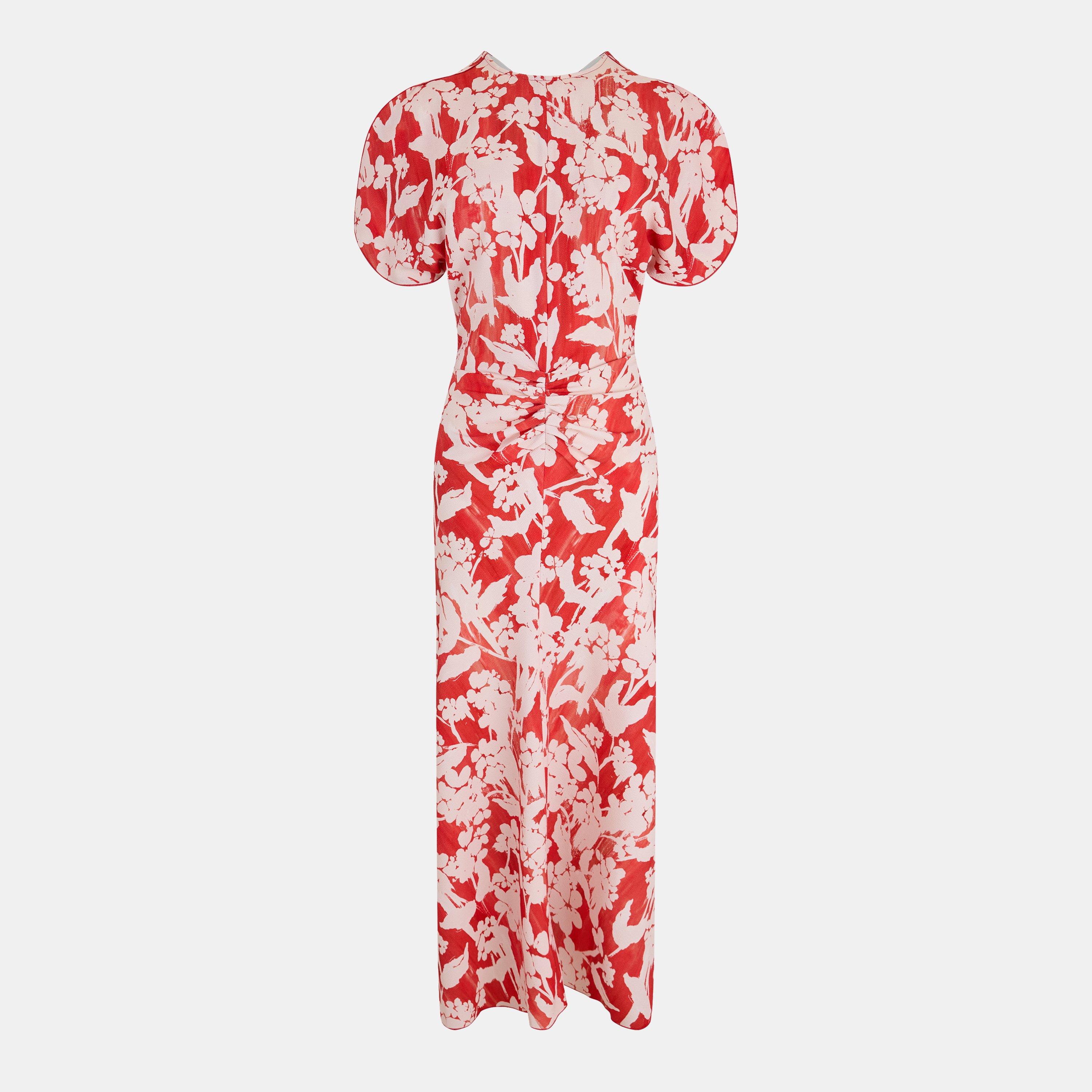 Victoria Beckham Gathered Midi Dress - CHILLI / BLUSH - Size UK 12