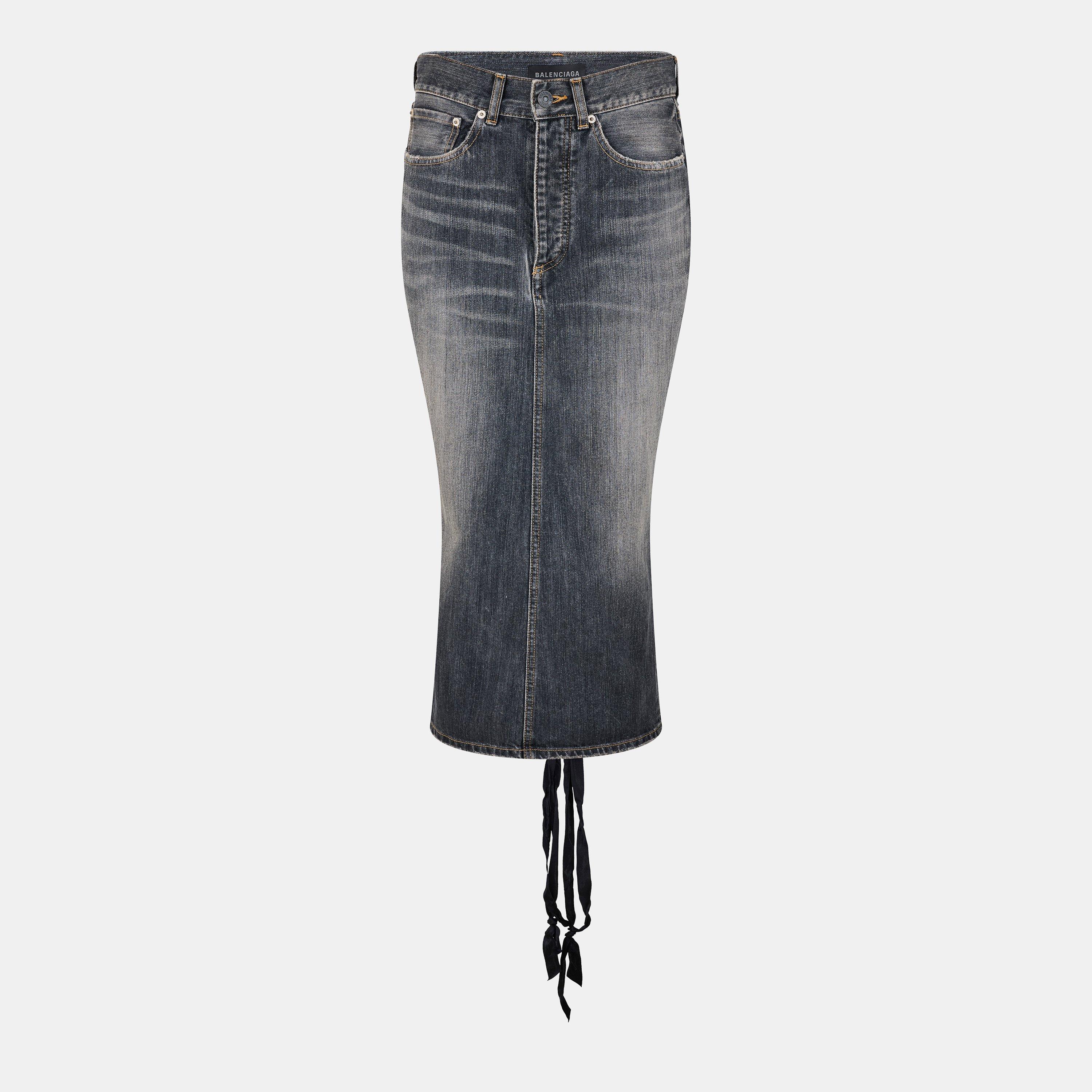 Dark Grey - Balenciaga - Women's Lace-Up Denim Skirt - 1