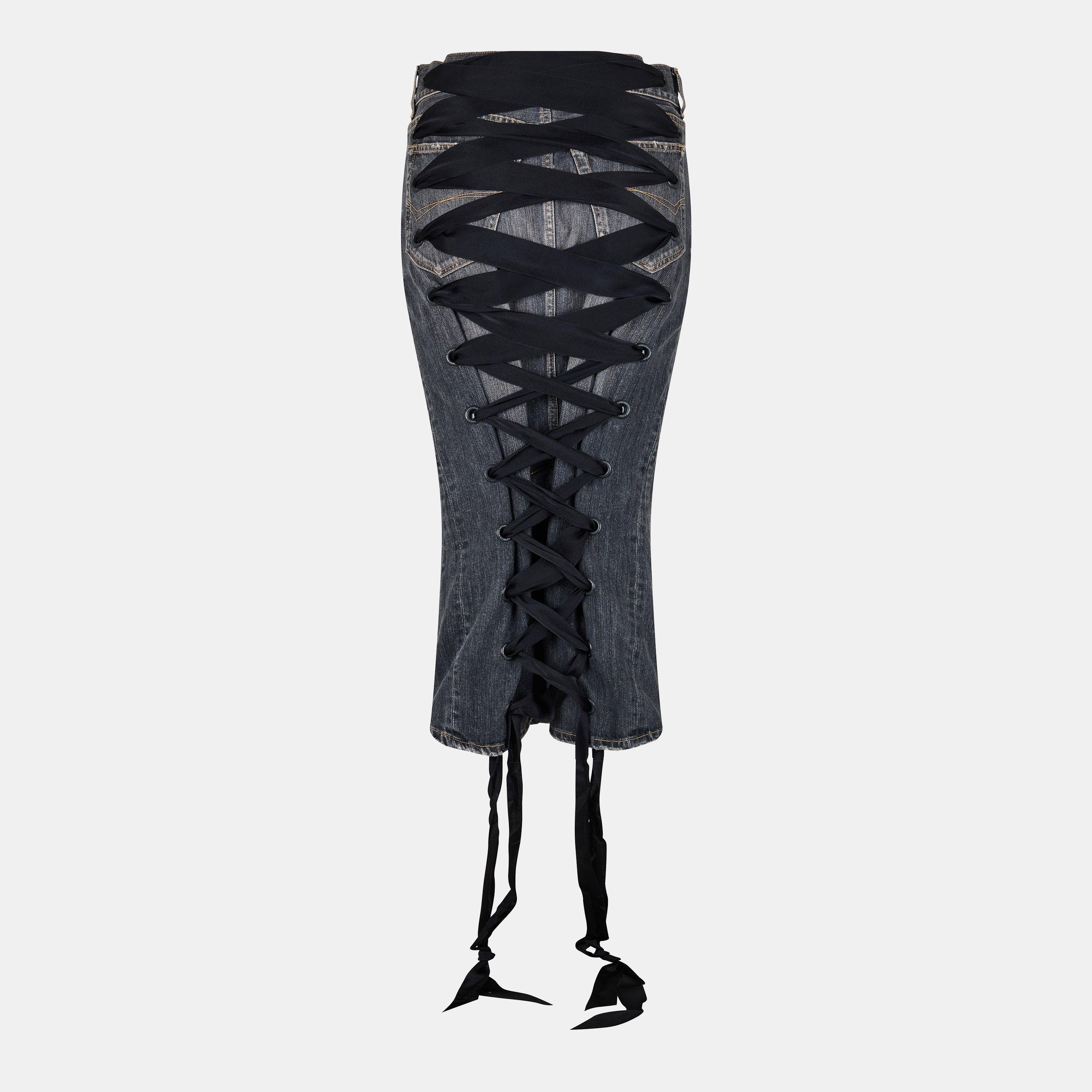Dark Grey - Balenciaga - Women's Lace-Up Denim Skirt - 2