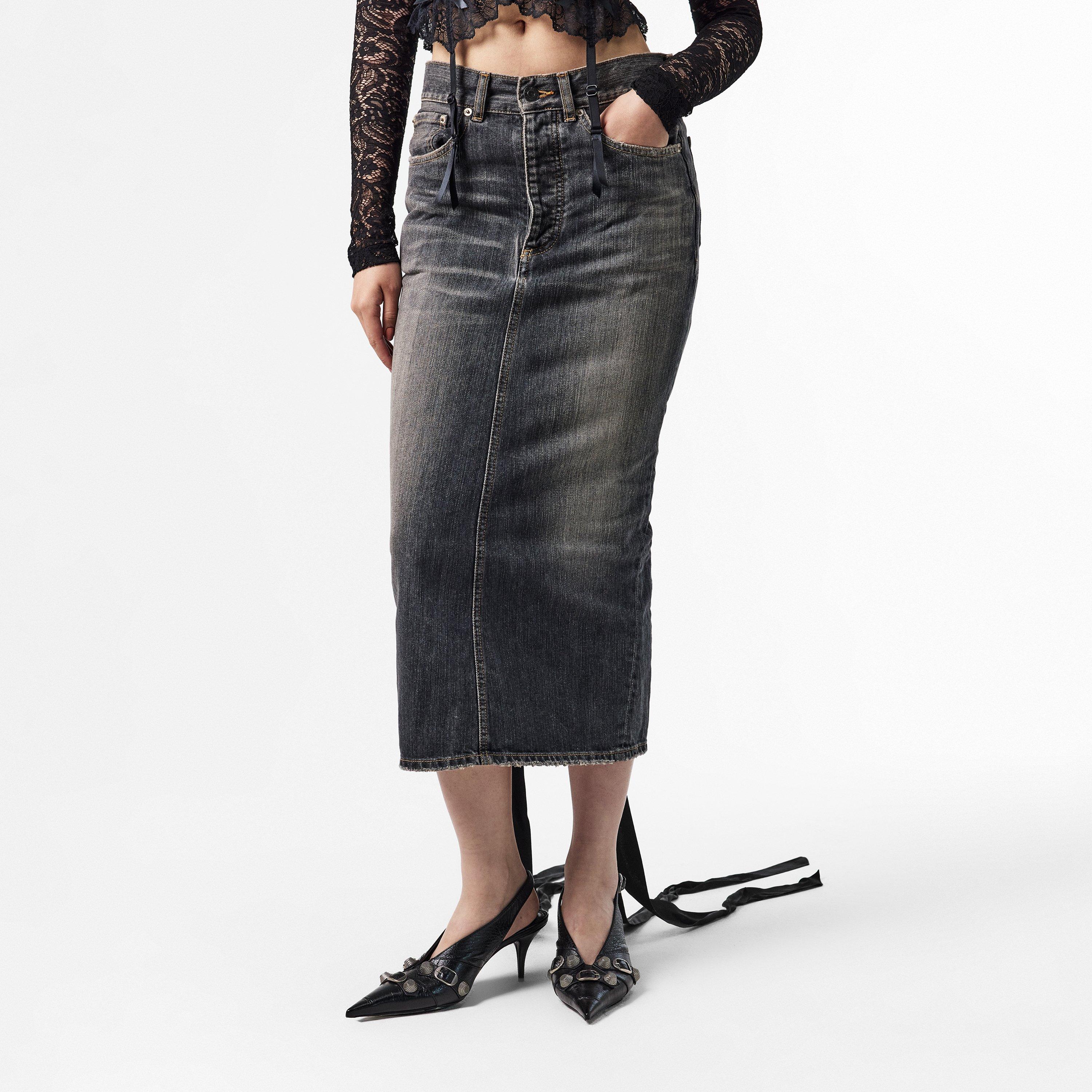 Dark Grey - Balenciaga - Women's Lace-Up Denim Skirt - 3