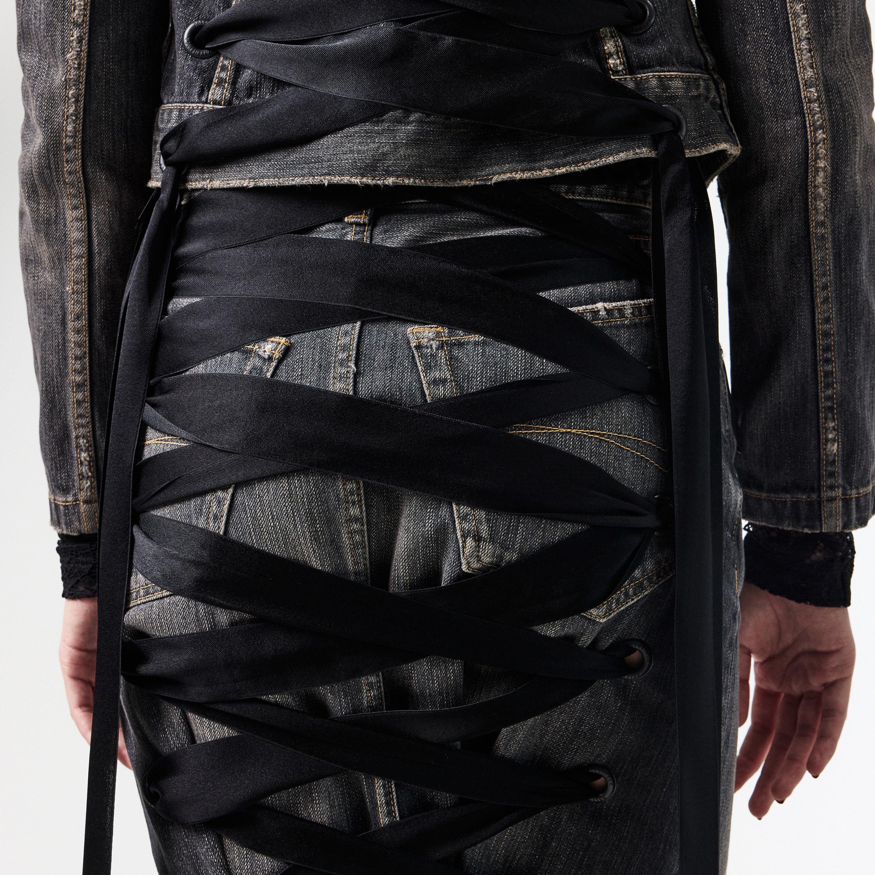 Dark Grey - Balenciaga - Women's Lace-Up Denim Skirt - 5