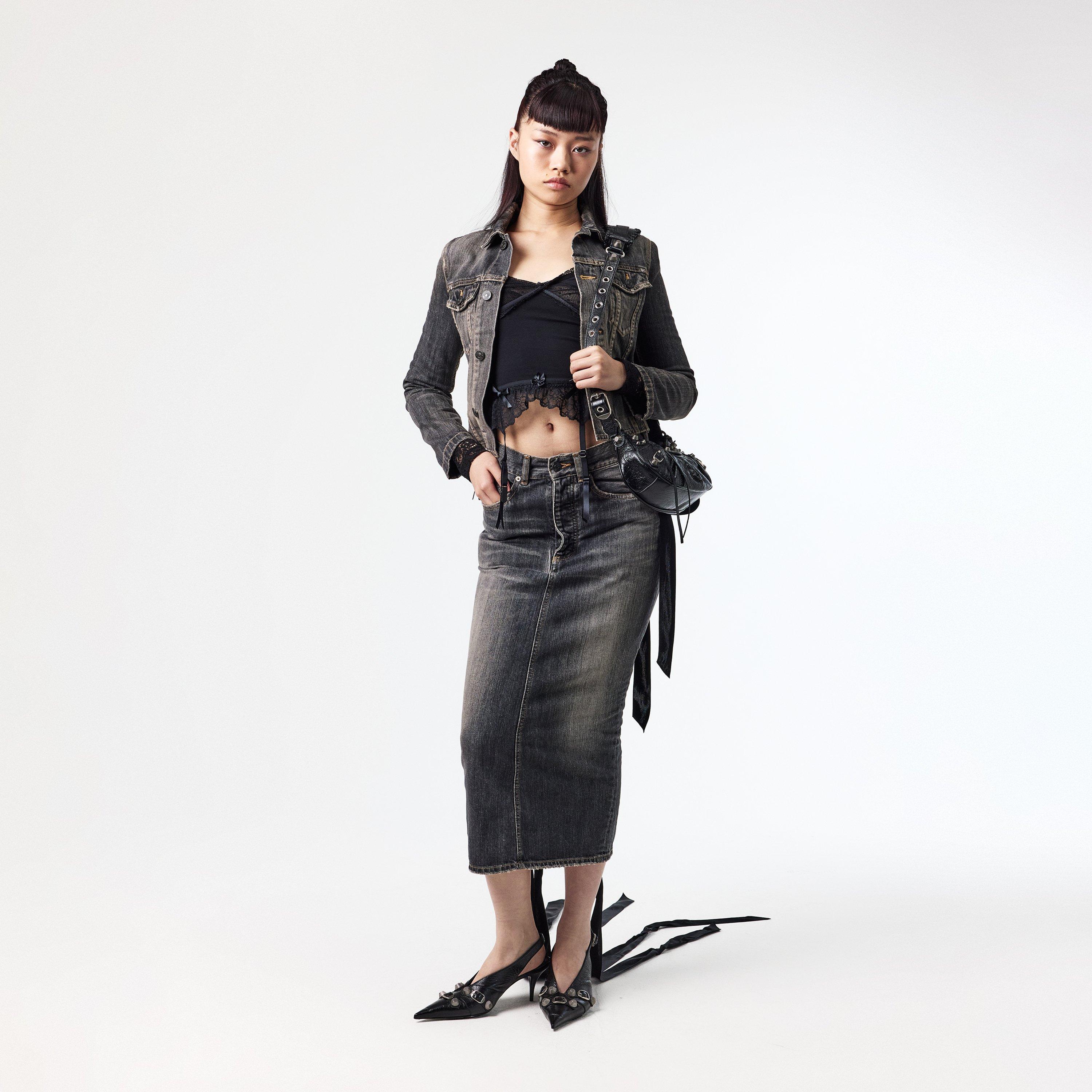 BALENCIAGA v waist denim skirt スカート Balenciaga Women's Lace-Up Denim Skirt | Flannels