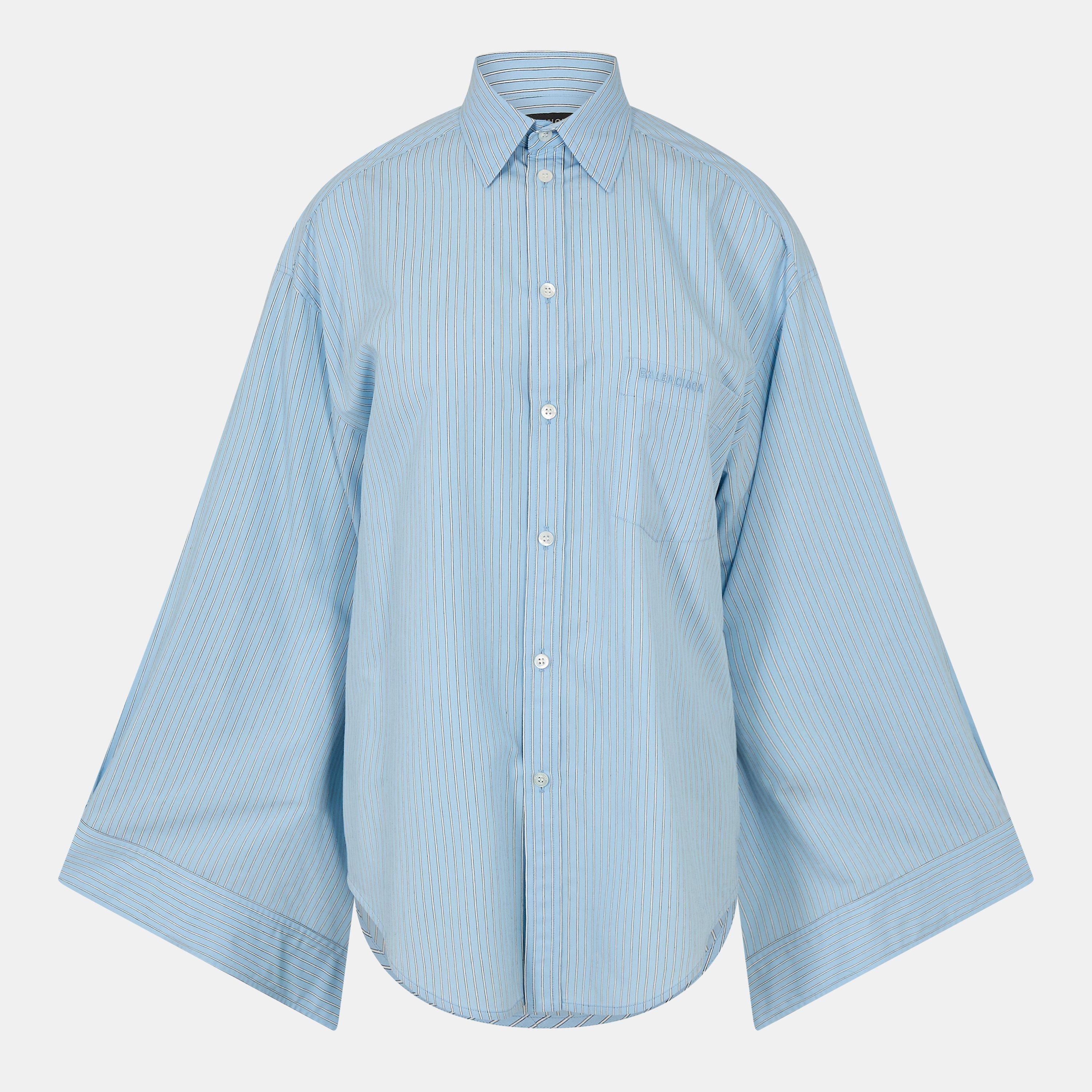 Sky Blue/White - Balenciaga - Women's Long Sleeve Patterned Shirt - 1