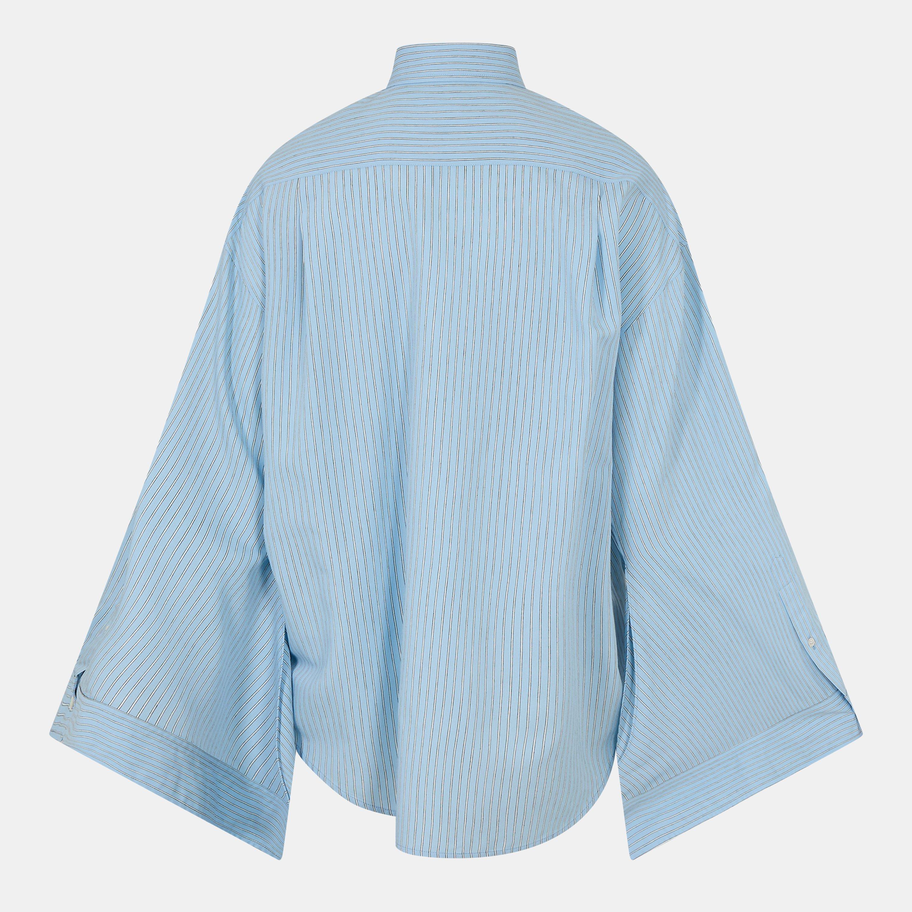 Sky Blue/White - Balenciaga - Women's Bal Knotted Long-Sleeve Patterned Shirt - 2