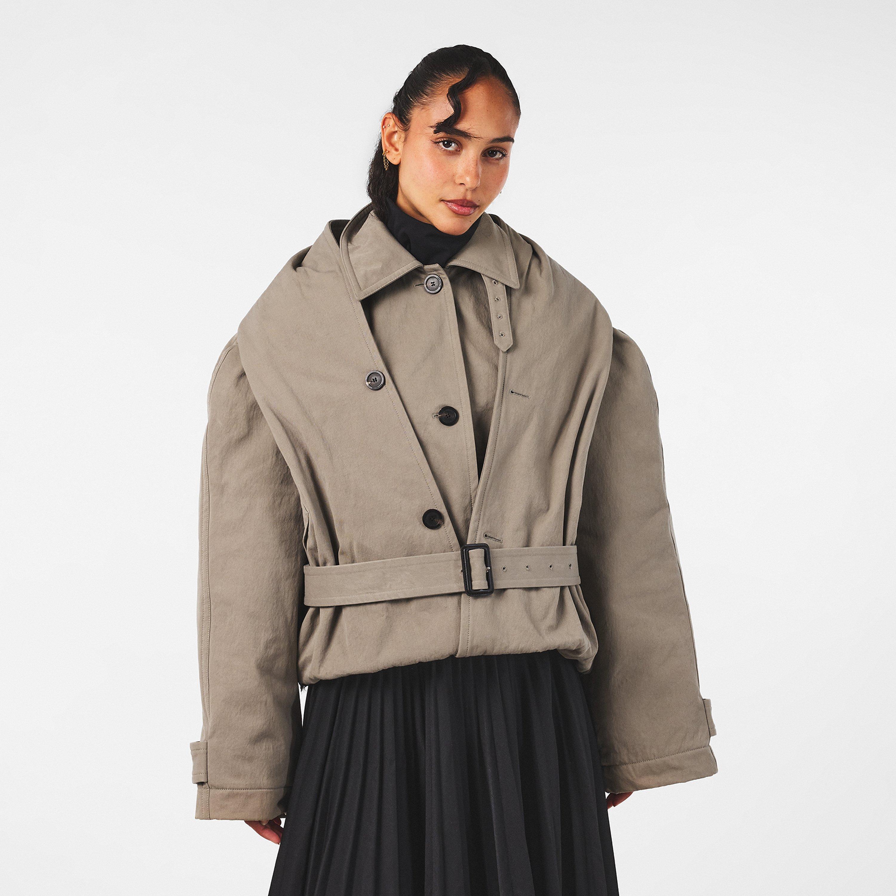 Dark Beige - Balenciaga - Women's Hooded Structured Trench Coat - 3