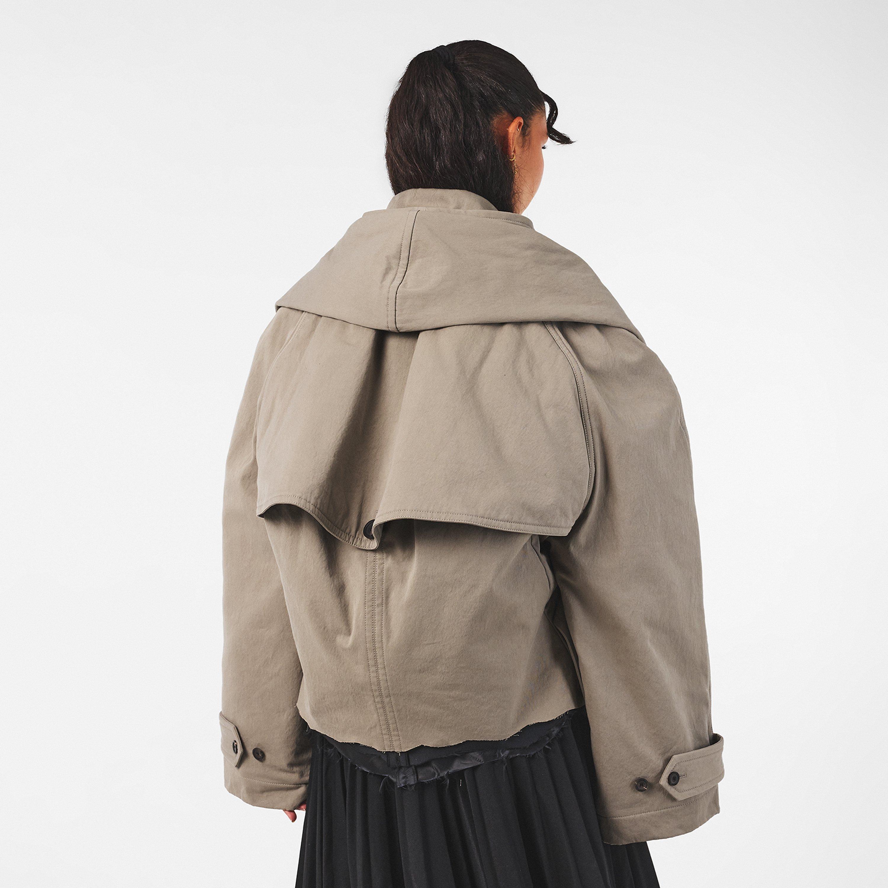 Dark Beige - Balenciaga - Women's Hooded Structured Trench Coat - 4