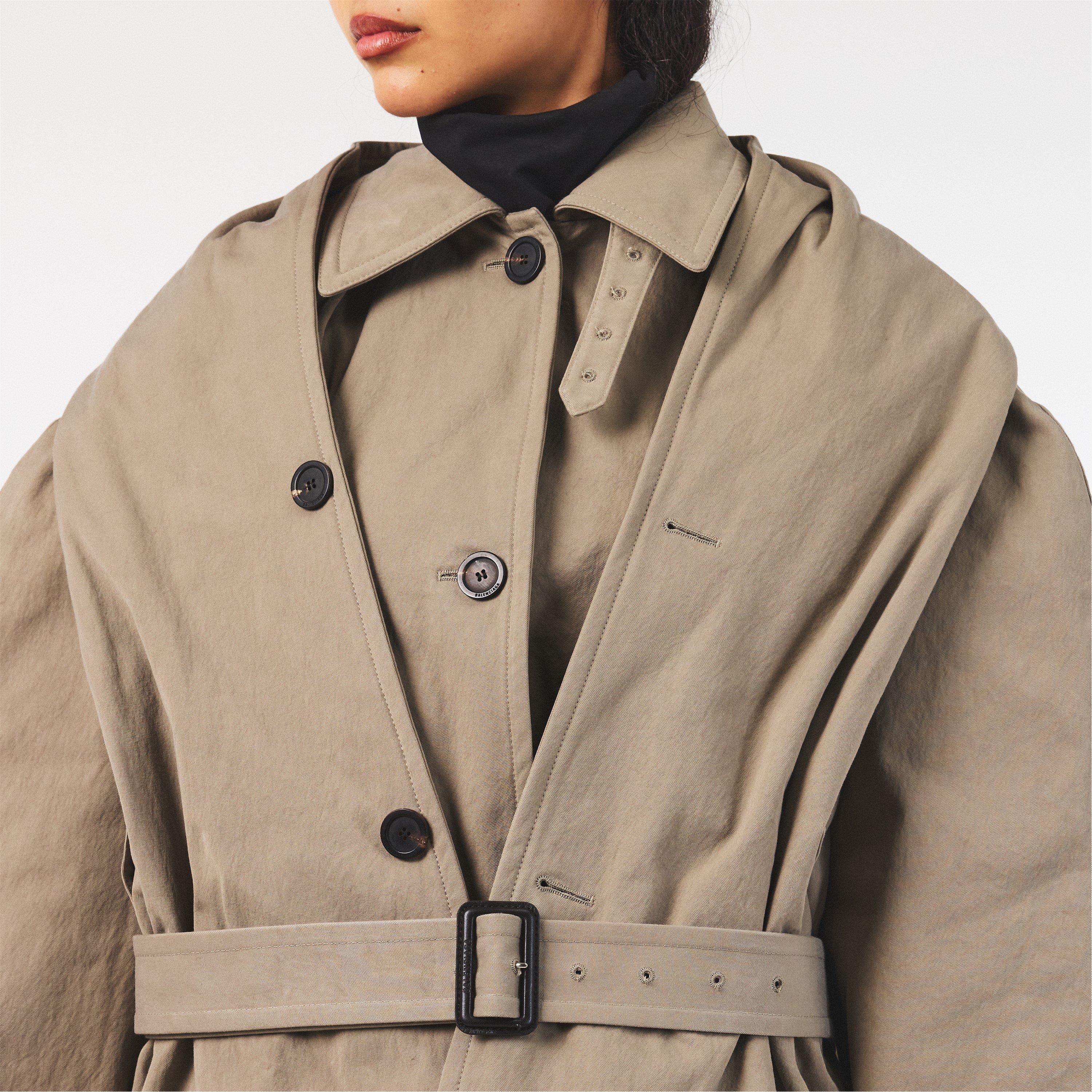 Dark Beige - Balenciaga - Women's Hooded Structured Trench Coat - 5