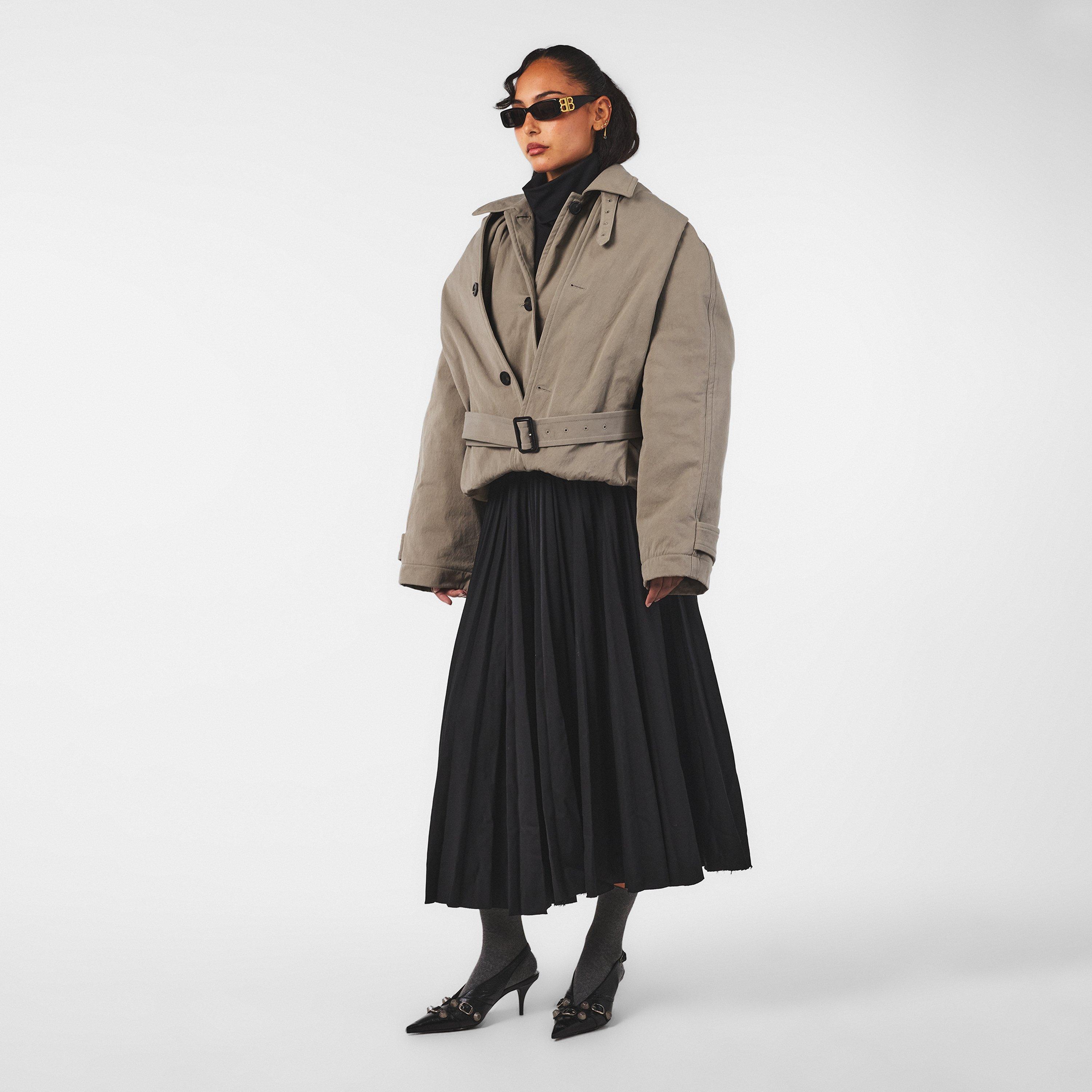 Dark Beige - Balenciaga - Women's Hooded Structured Trench Coat - 6