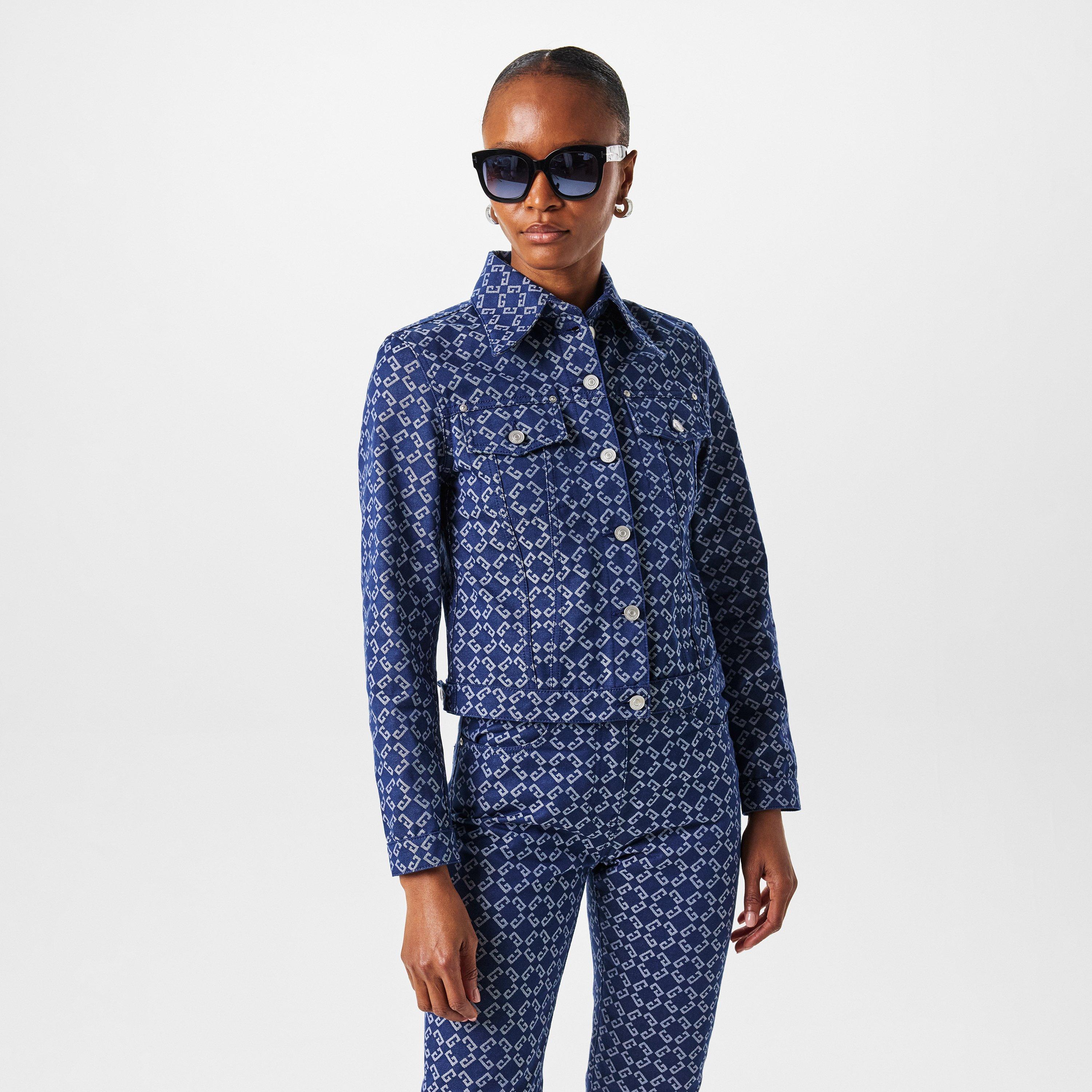 Denim Blue - GIVENCHY - Women's Monogram Long Sleeve Button Hip Length Denim Jacket - 3