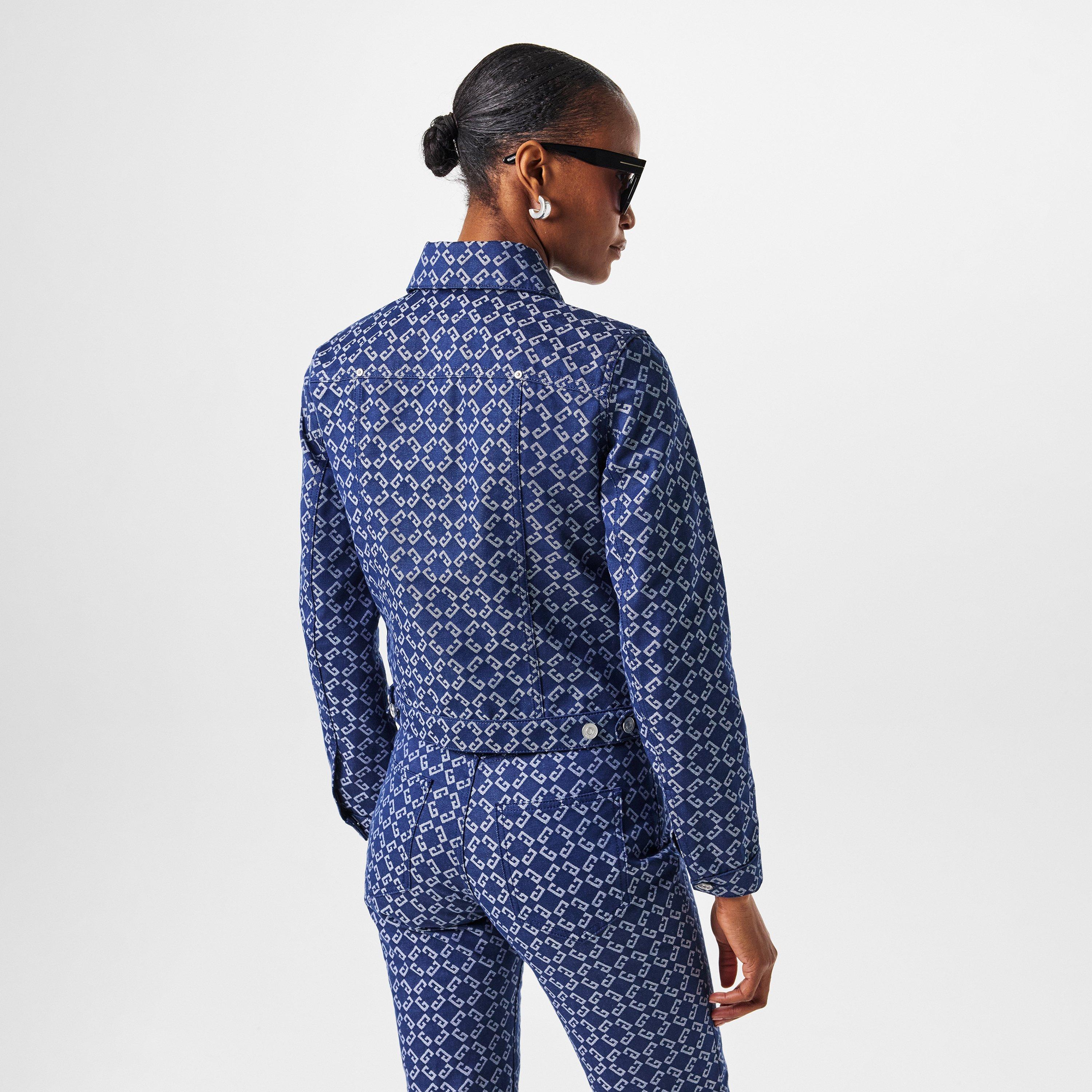 Denim Blue - GIVENCHY - Women's Monogram Long Sleeve Button Hip Length Denim Jacket - 4