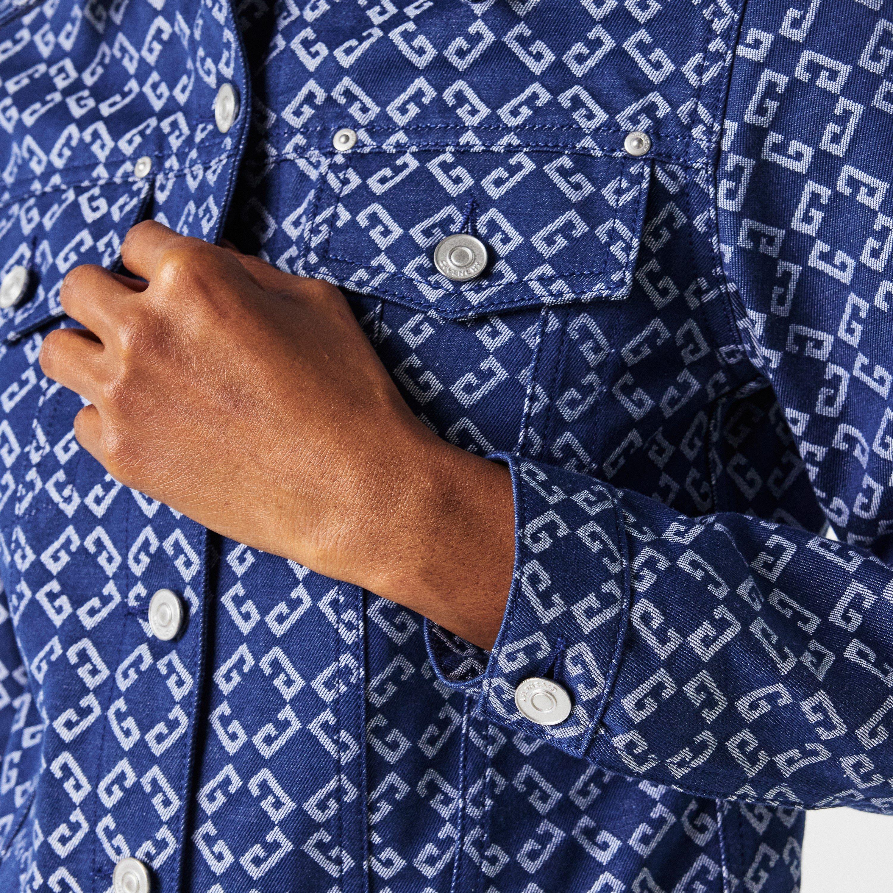 Denim Blue - GIVENCHY - Women's Monogram Long Sleeve Button Hip Length Denim Jacket - 5