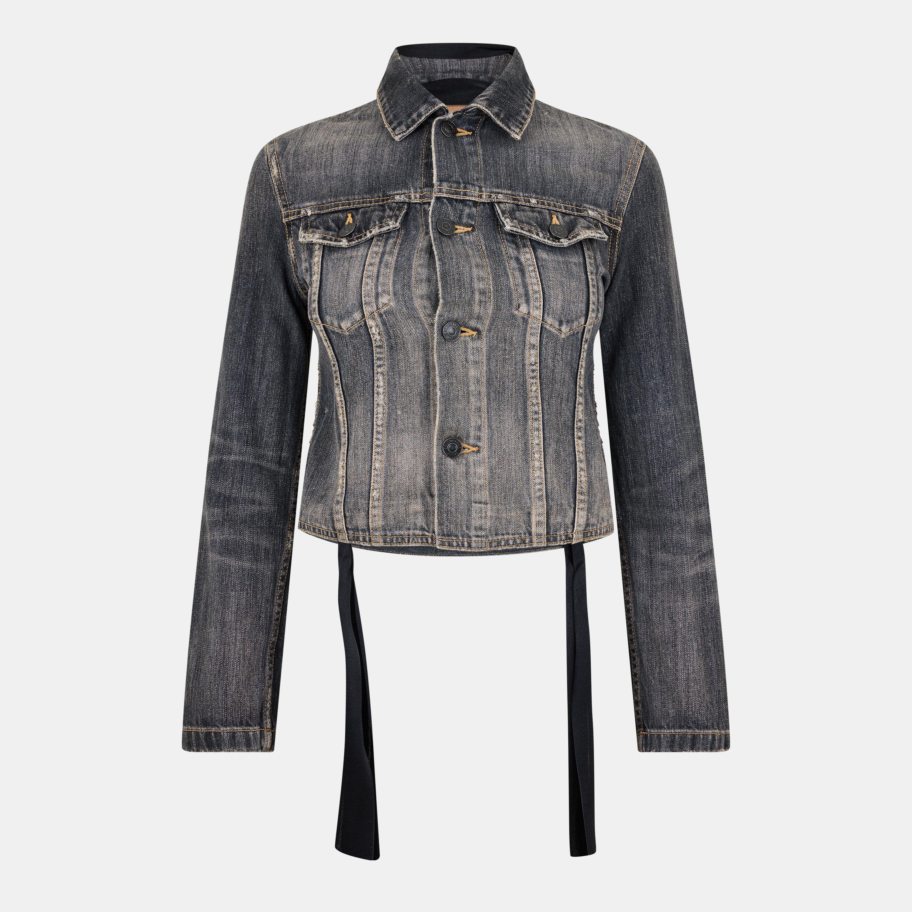 Balenciaga Women's Bal Lace-Up Structured Denim Jacket - Dark Grey - 8 (XS)