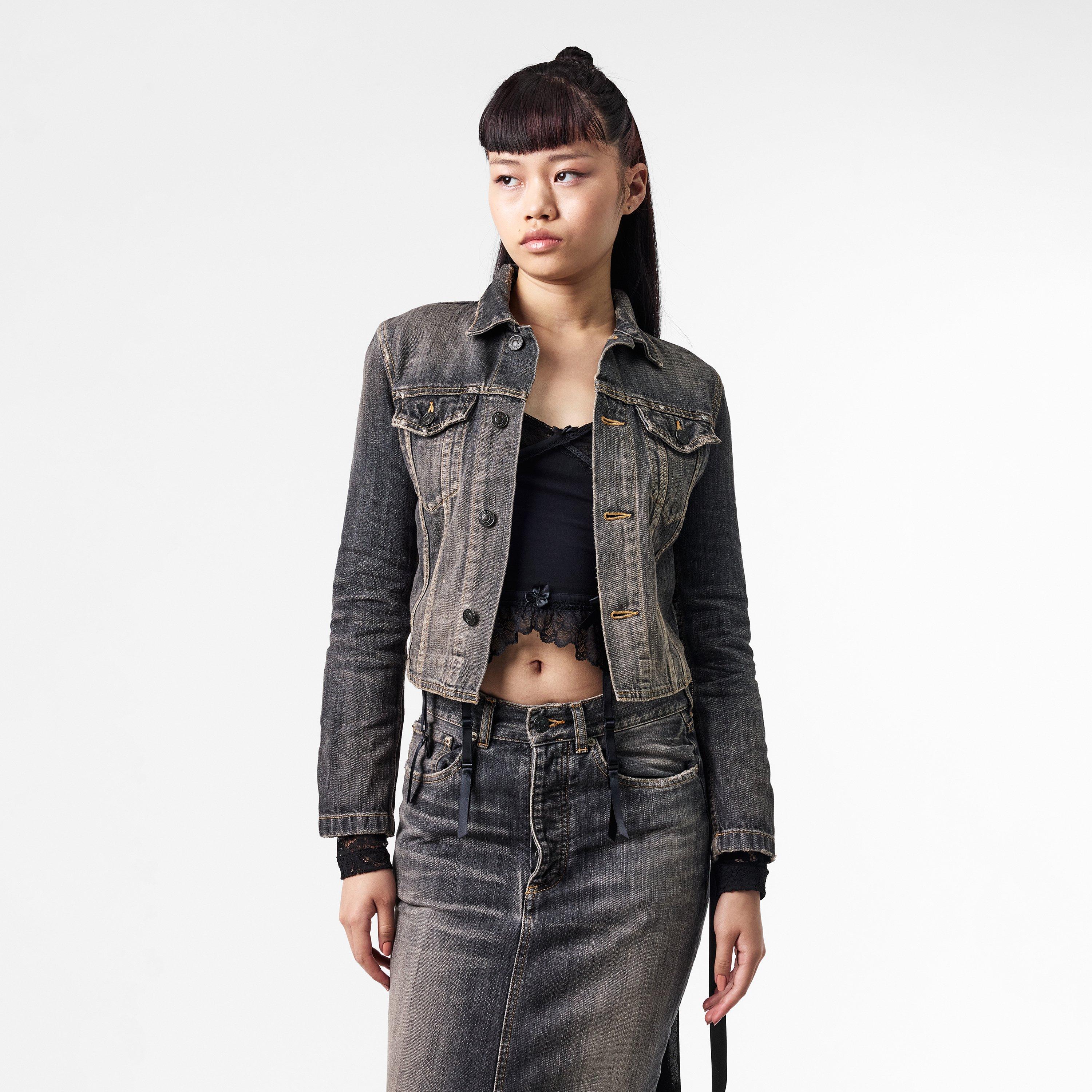 Dark Grey - Balenciaga - Women's Bal Lace-Up Structured Denim Jacket - 3
