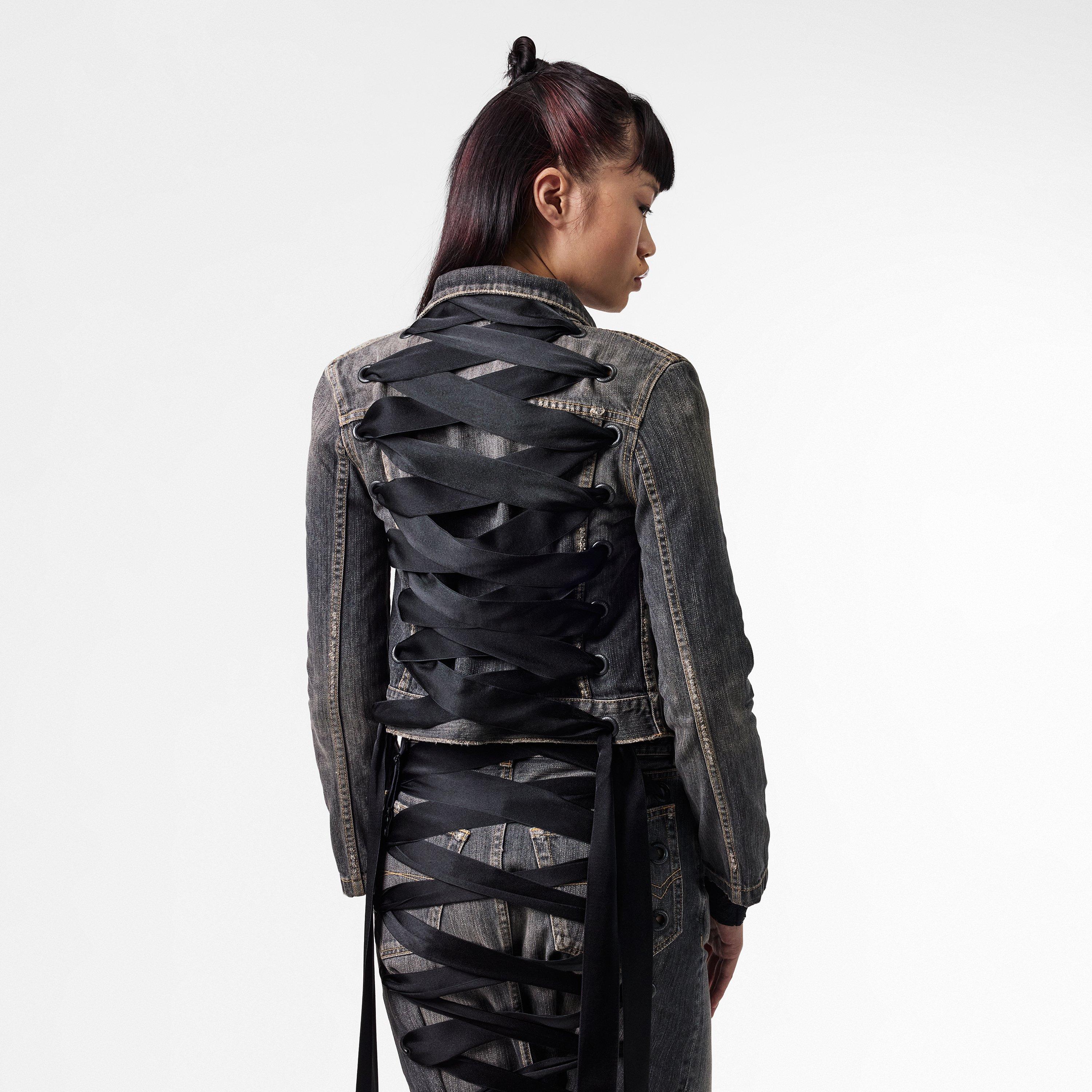 Dark Grey - Balenciaga - Women's Bal Lace-Up Structured Denim Jacket - 4