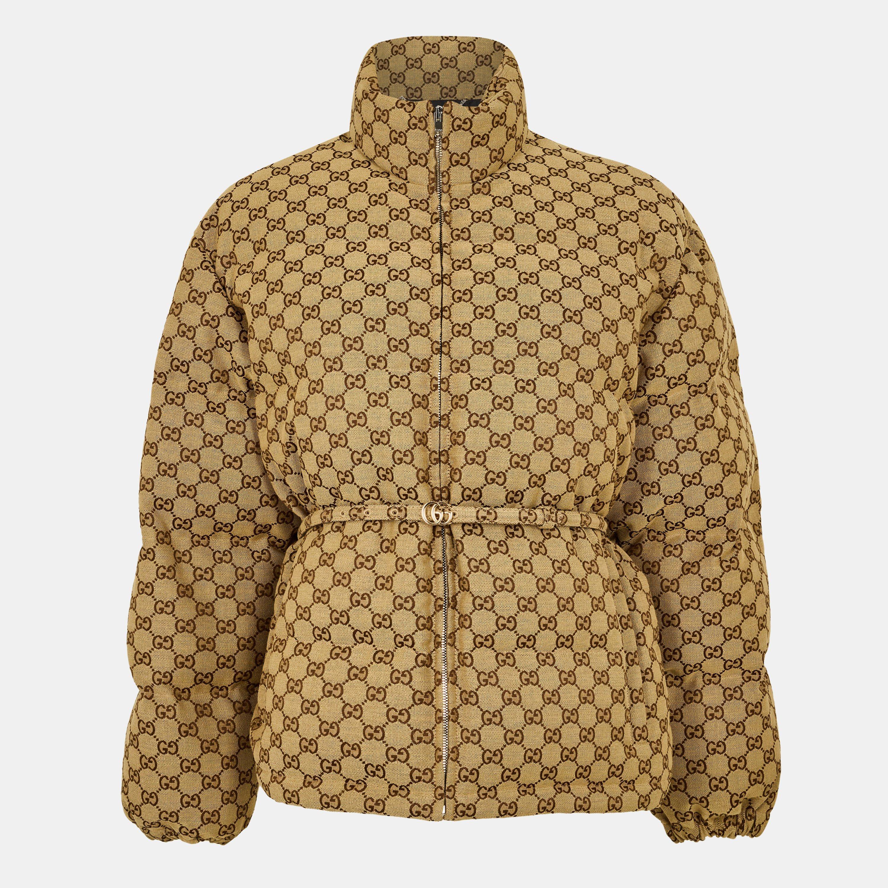 Camel/Mix - Gucci - Women's Structured Gold-Toned Hardware Embroidered Bomber Jacket - 1