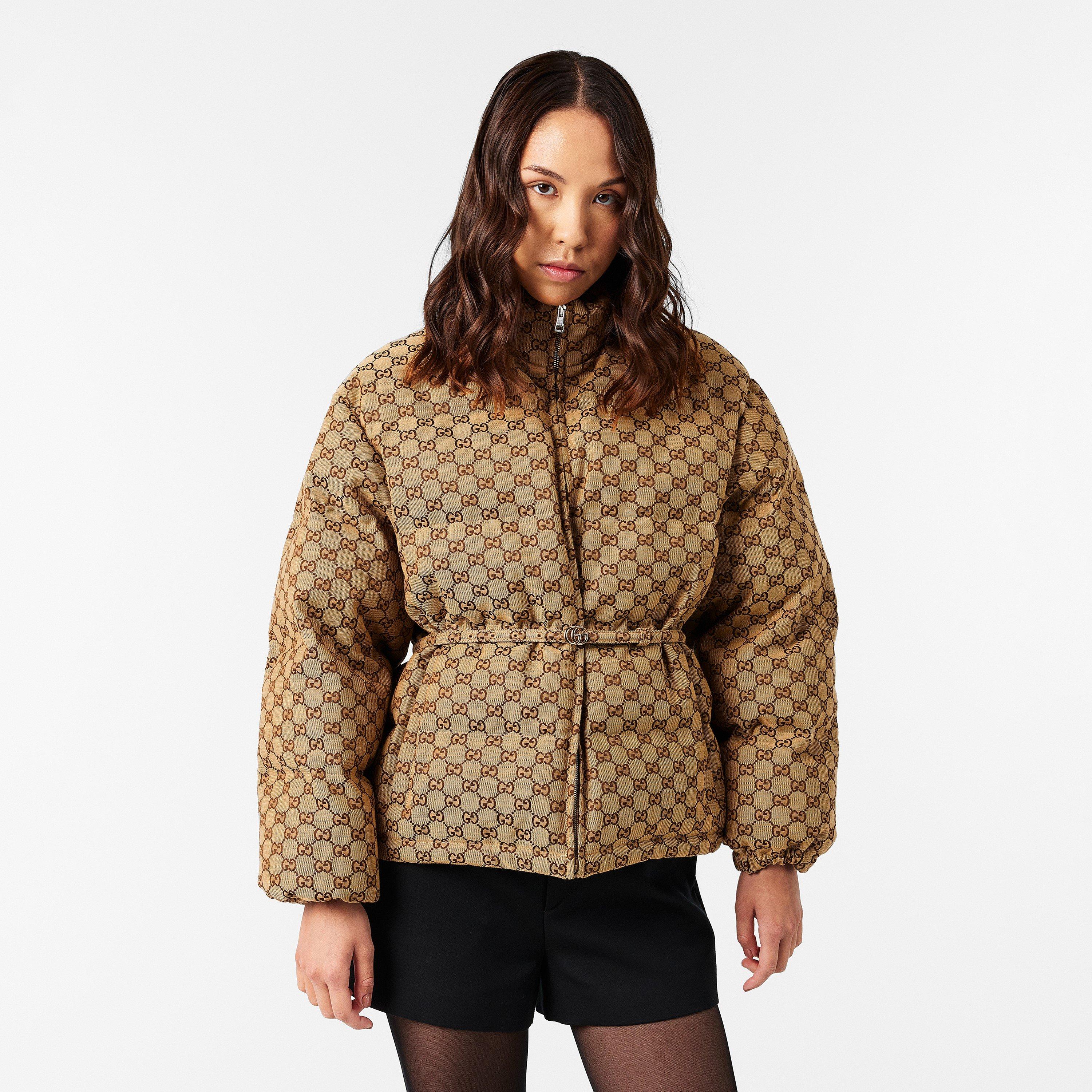 Camel/Mix - Gucci - Women's Structured Gold-Toned Hardware Embroidered Black Bomber Jacket - 3