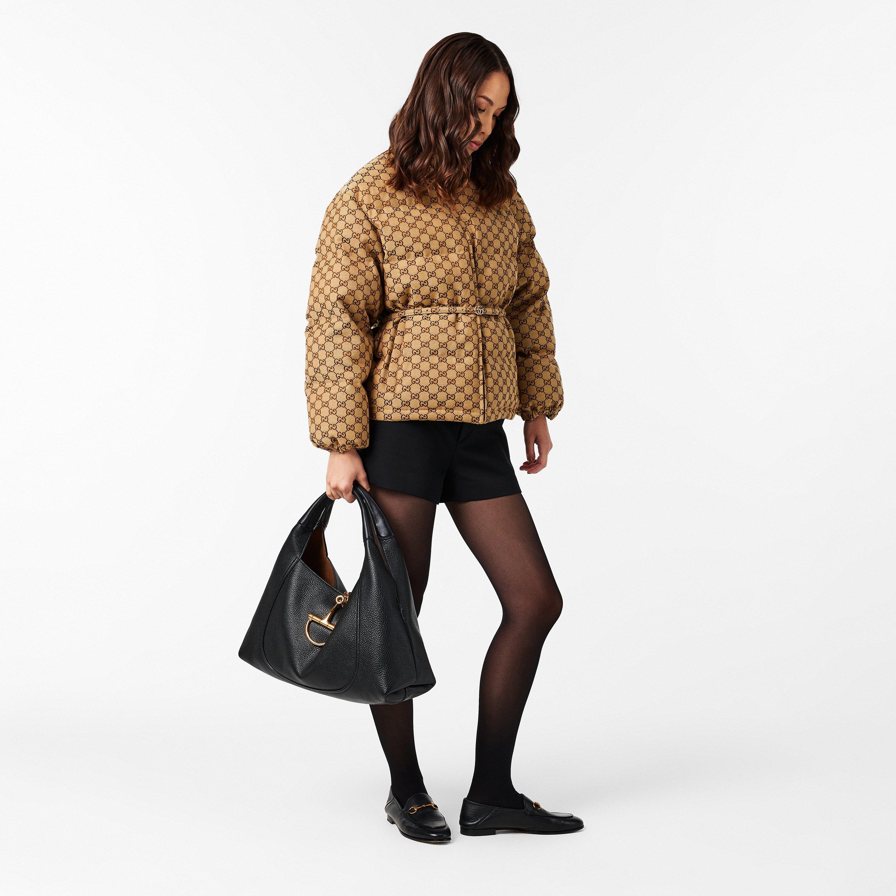 Camel/Mix - Gucci - Women's Structured Gold-Toned Hardware Embroidered Black Bomber Jacket - 6