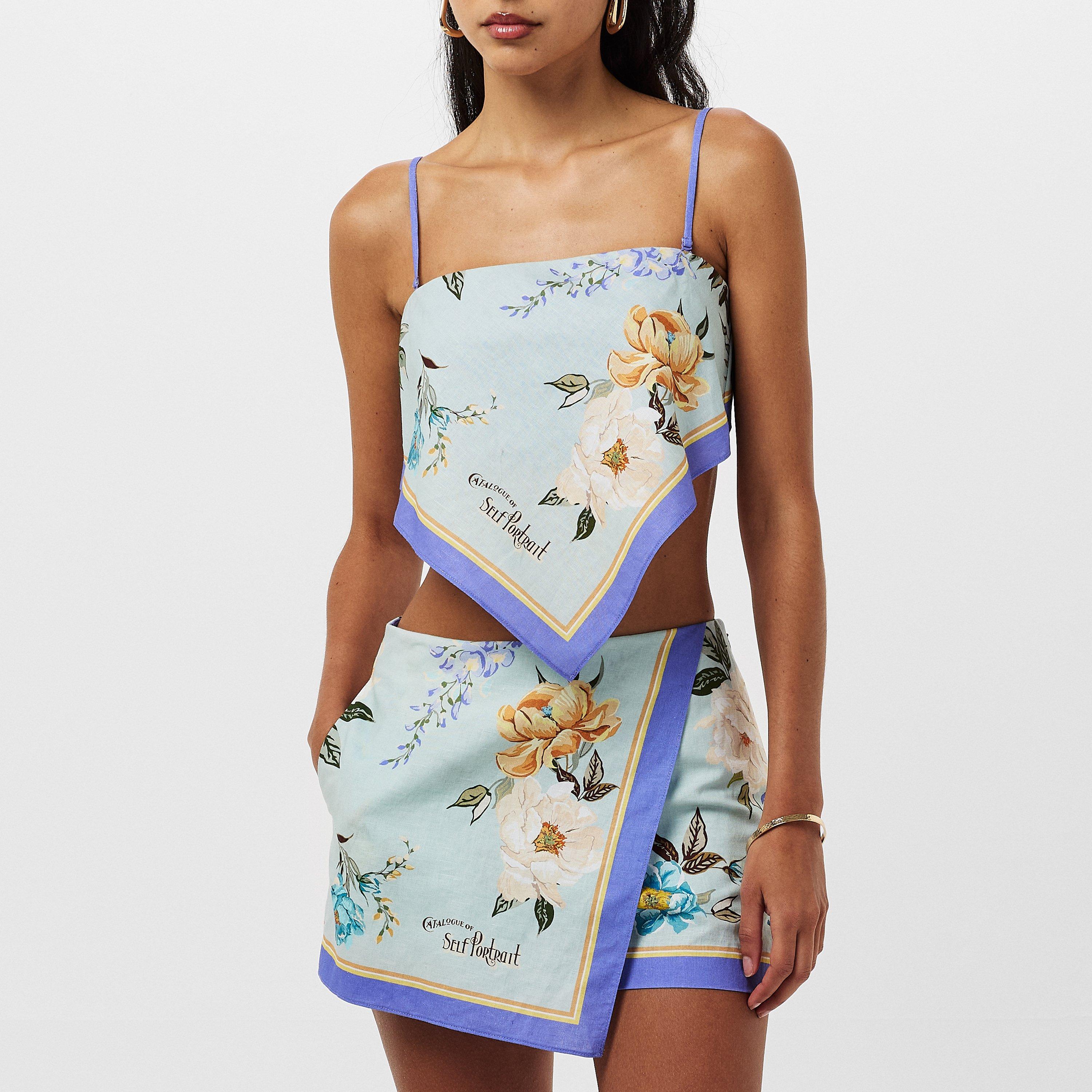 BLUE - Self Portrait - Women's Floral Crop Top - 3