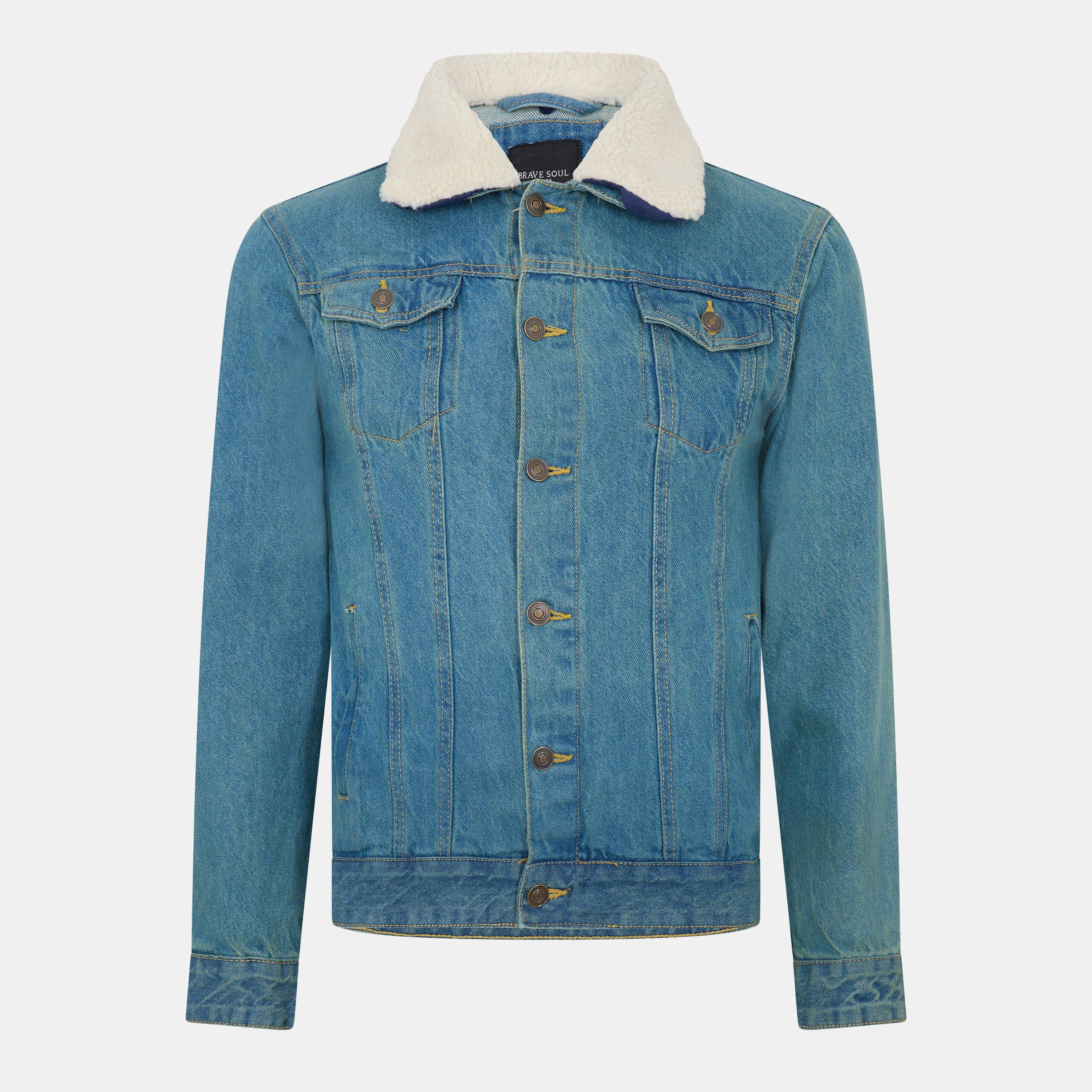 Brave Soul Mens Denim Jacket With Detchable Borg Collar