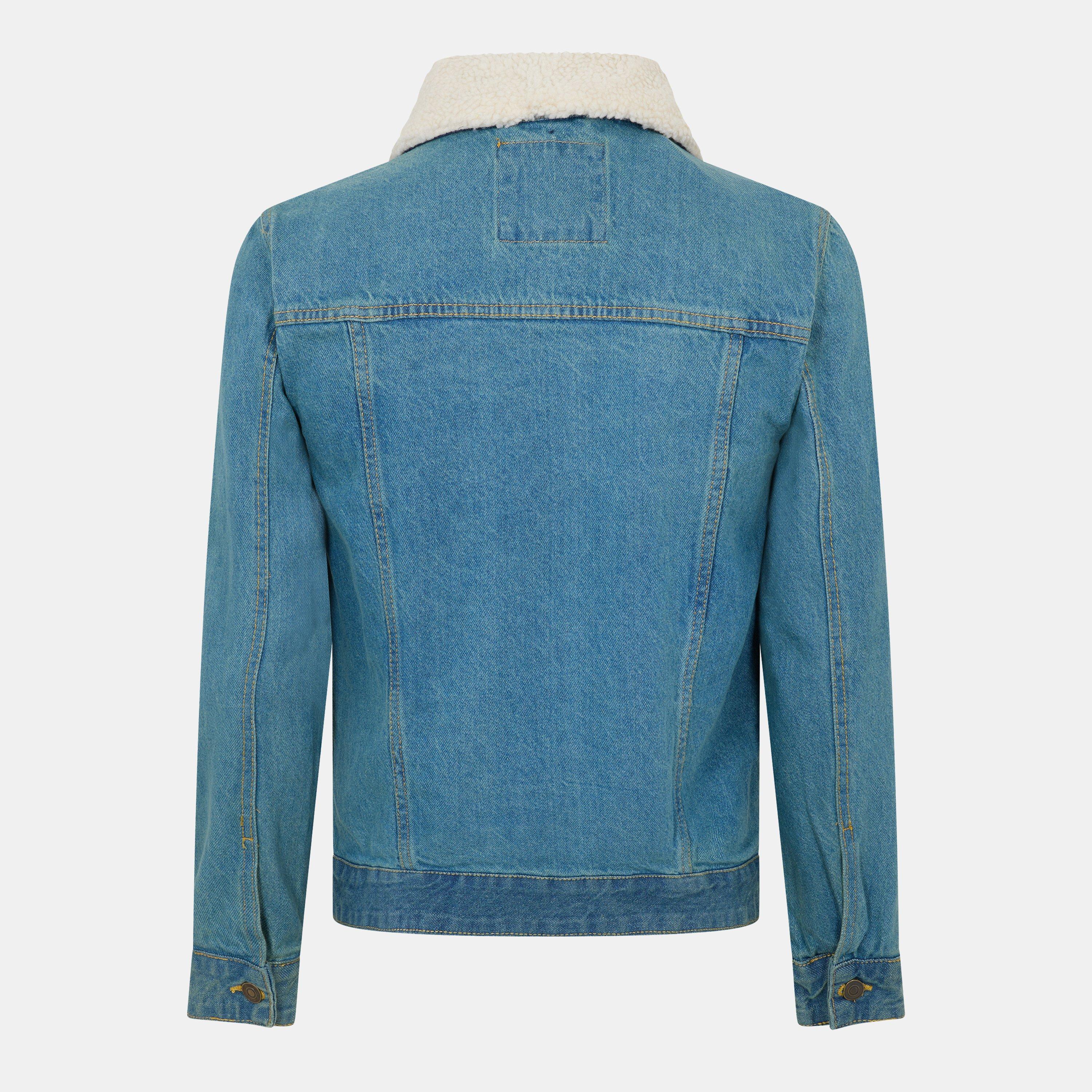 Lt Blu Dnm/Crm - Brave Soul - Detachable Borg Collar Long Sleeve Denim Jacket - 2