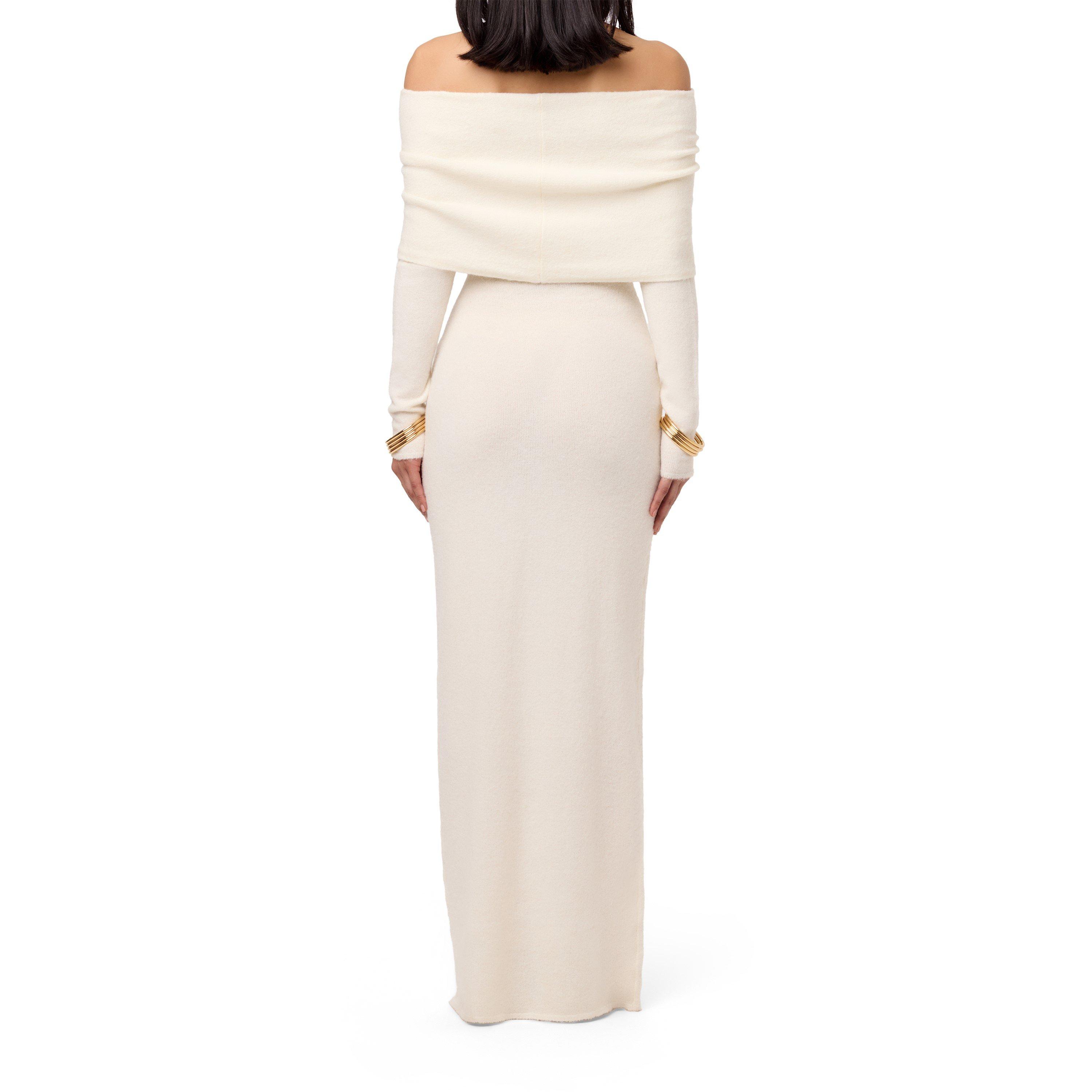 Cream - Naked Wardrobe - Boucle Knit Off-Shoulder Maxi Dress - 4