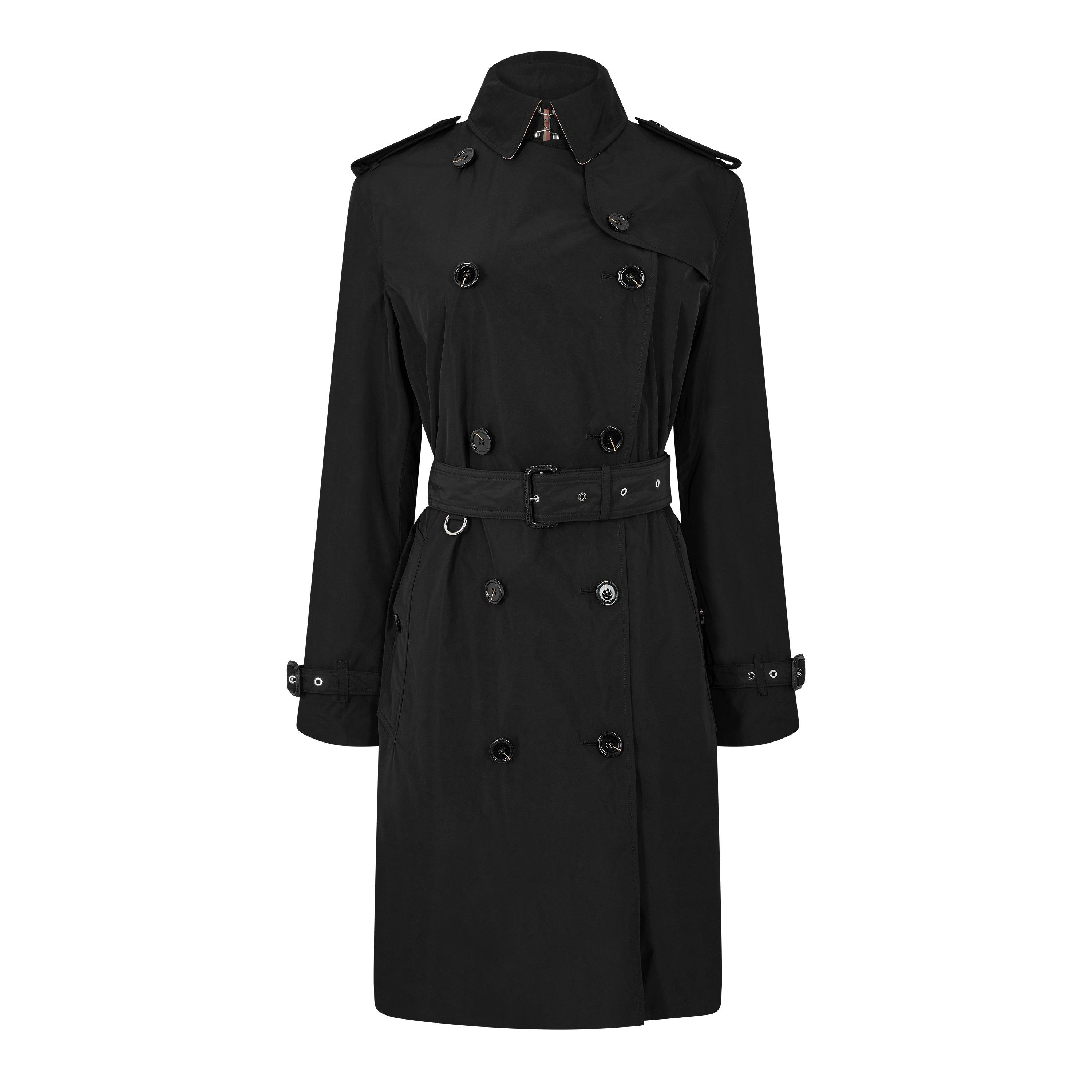 Black - Burberry - Women's Kensington Check Mid-Length Hooded Long Sleeve Trench Coat - 1