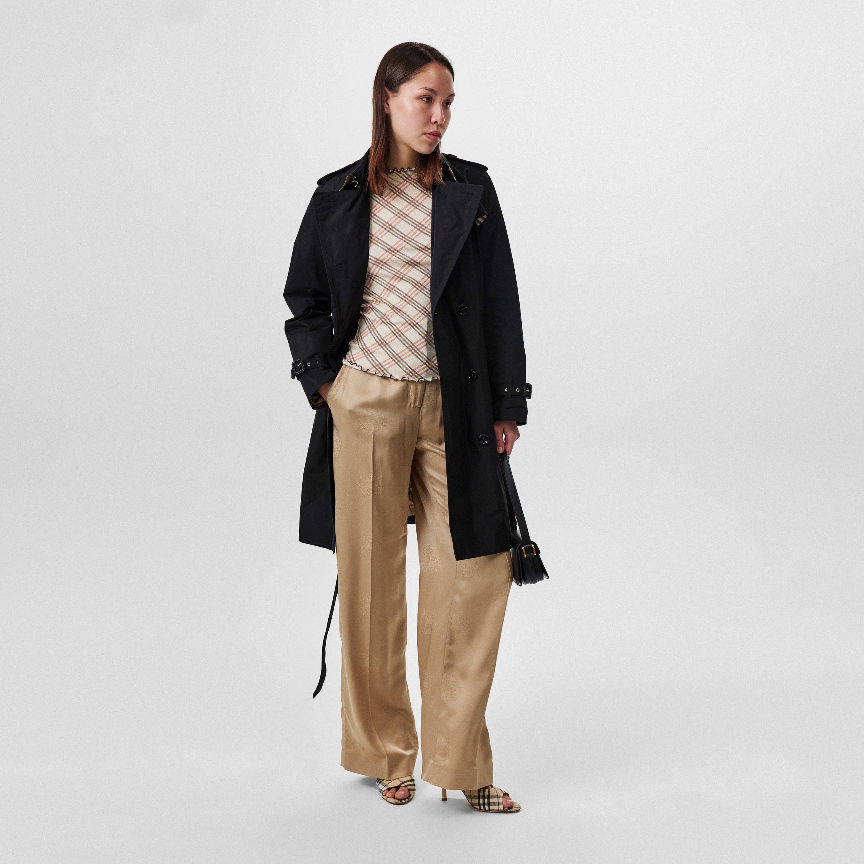 Black - Burberry - Women's Kensington Check Mid-Length Hooded Long Sleeve Trench Coat - 6