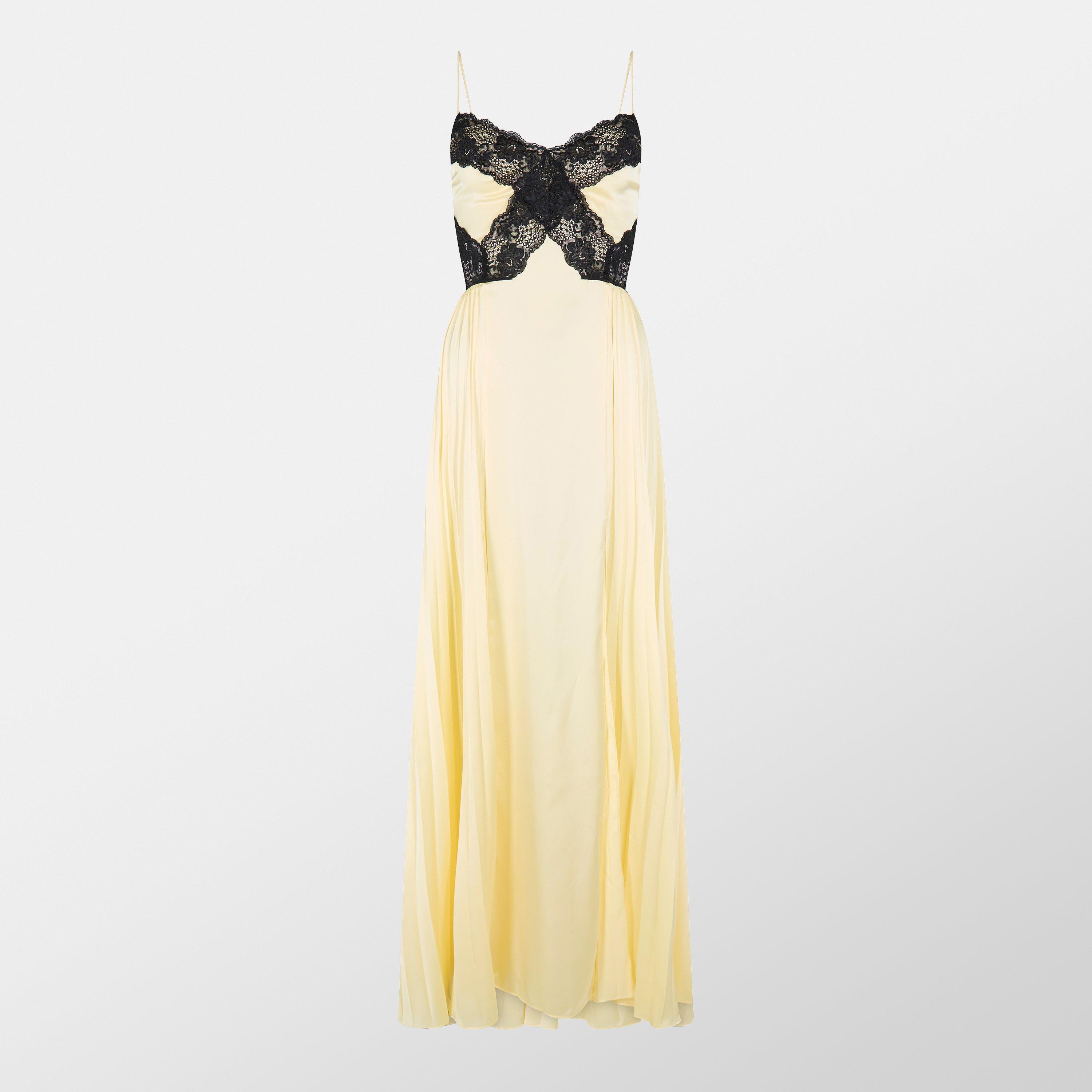 chinese dress ladies Yellow Satin Lace Maxi Dress  self-portrait-US