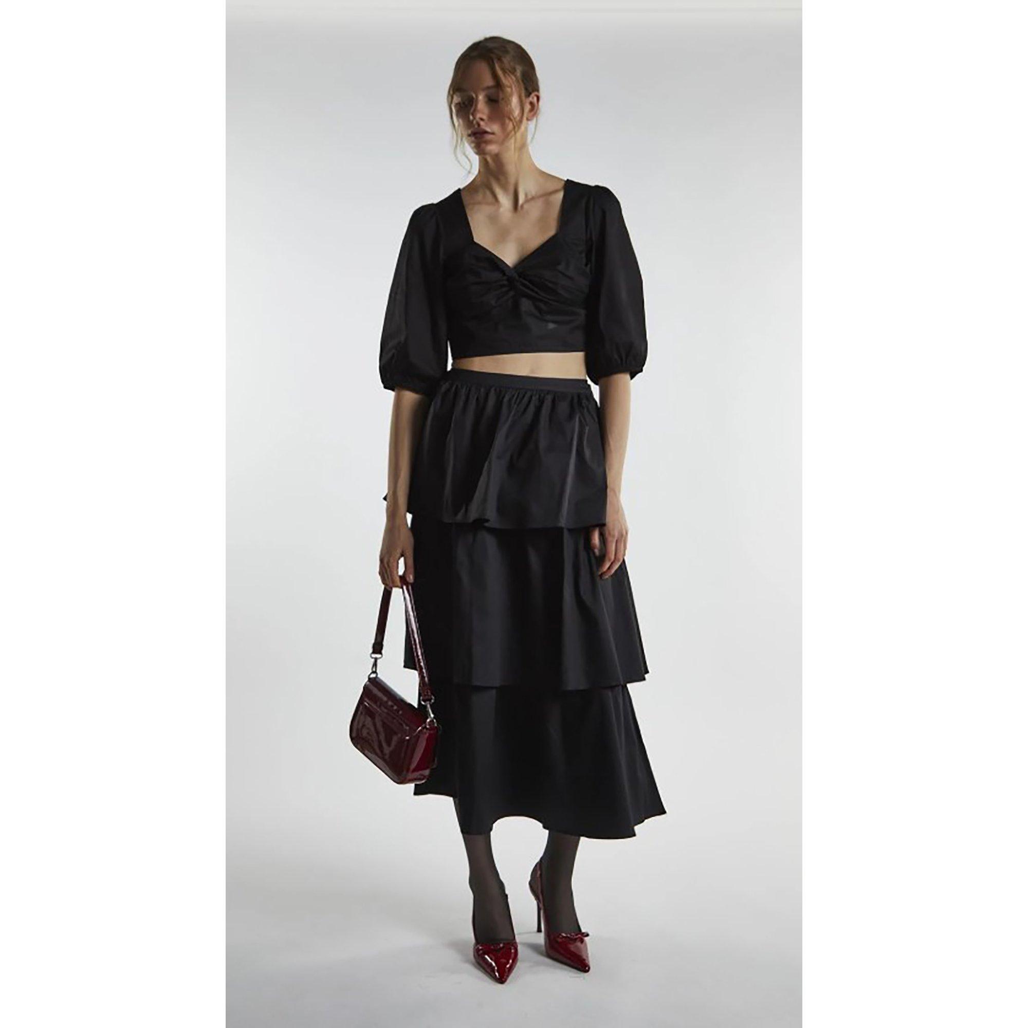 Glamorous Women's Tiered Midi Skirt Black - 10 (S)